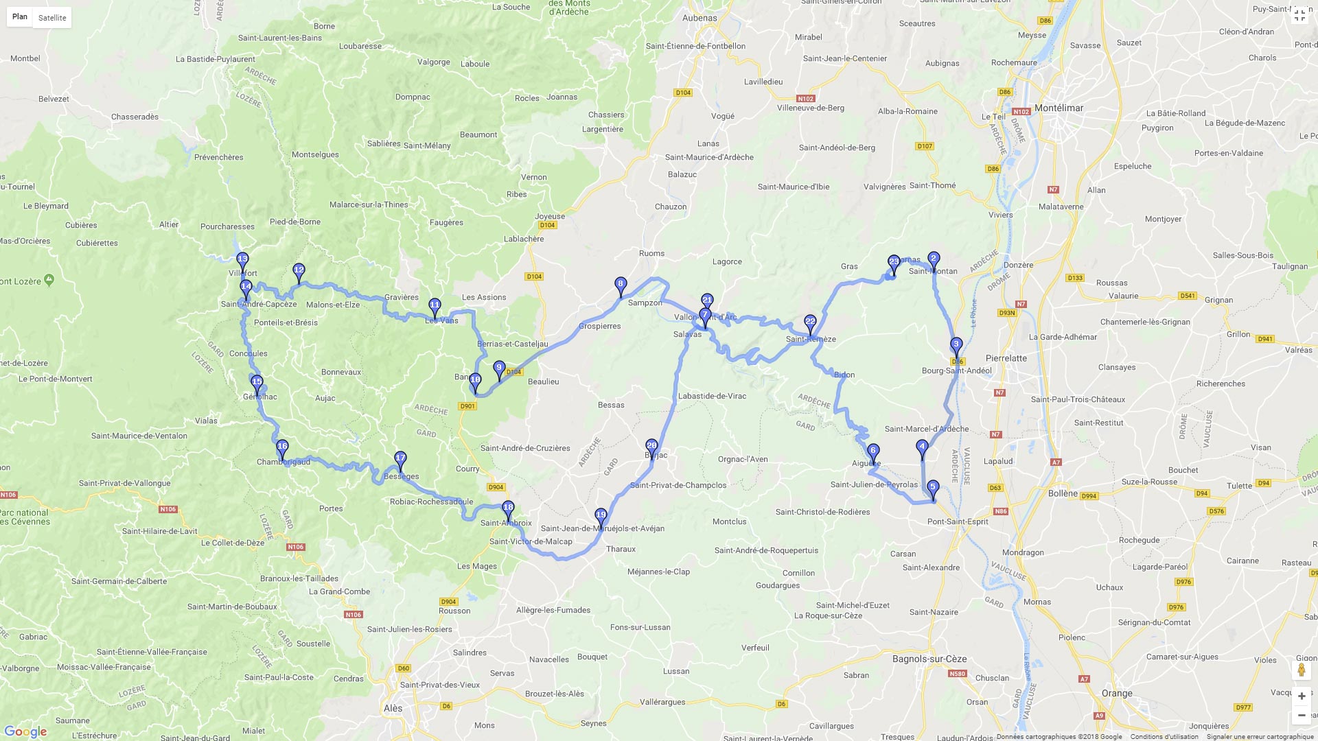Pour zoomer sur la carte et avoir plus de détails, connectez-vous ! Carte roadbook Entre Ardèche, Gard et Lozère