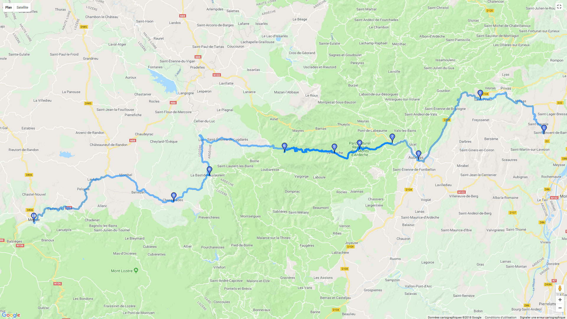 Pour zoomer sur la carte et avoir plus de détails, connectez-vous ! Carte roadbook Entre Cévennes et Ardèche - Jour 6