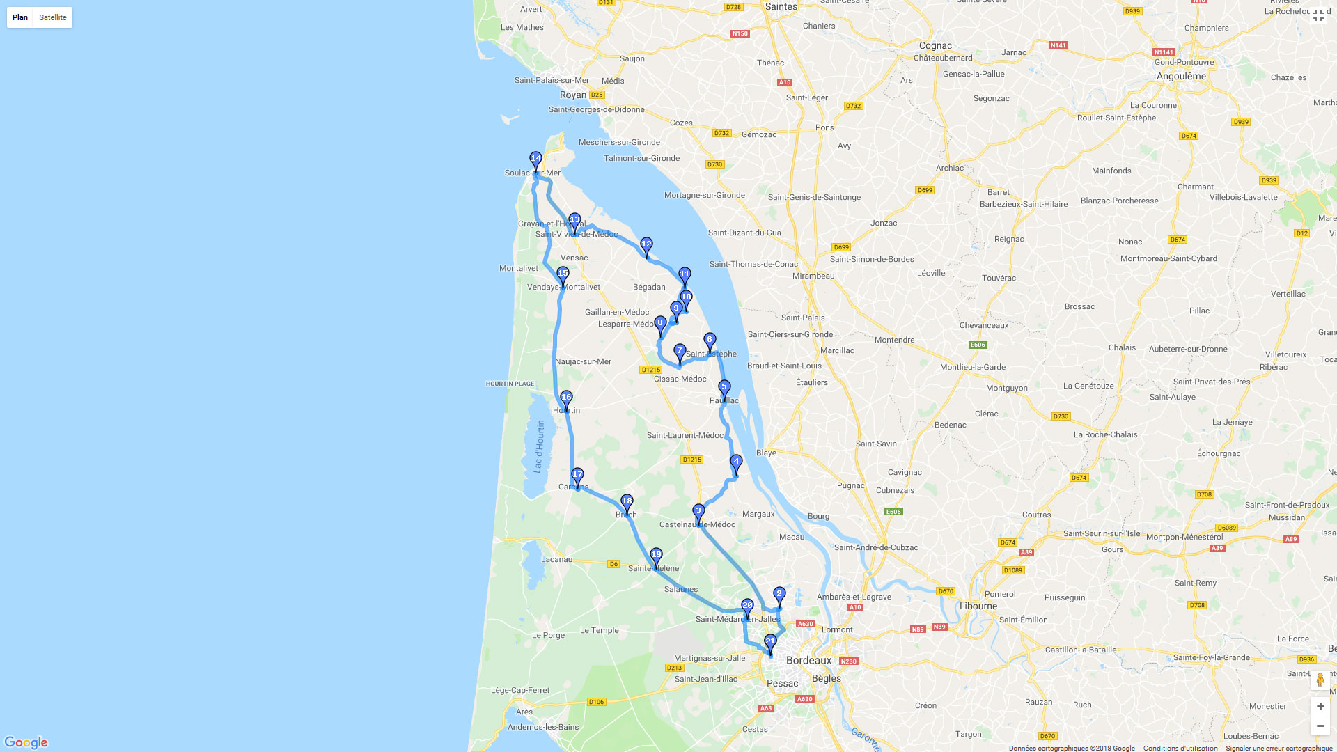 Pour zoomer sur la carte et avoir plus de détails, connectez-vous ! Carte roadbook Balade du Médoc