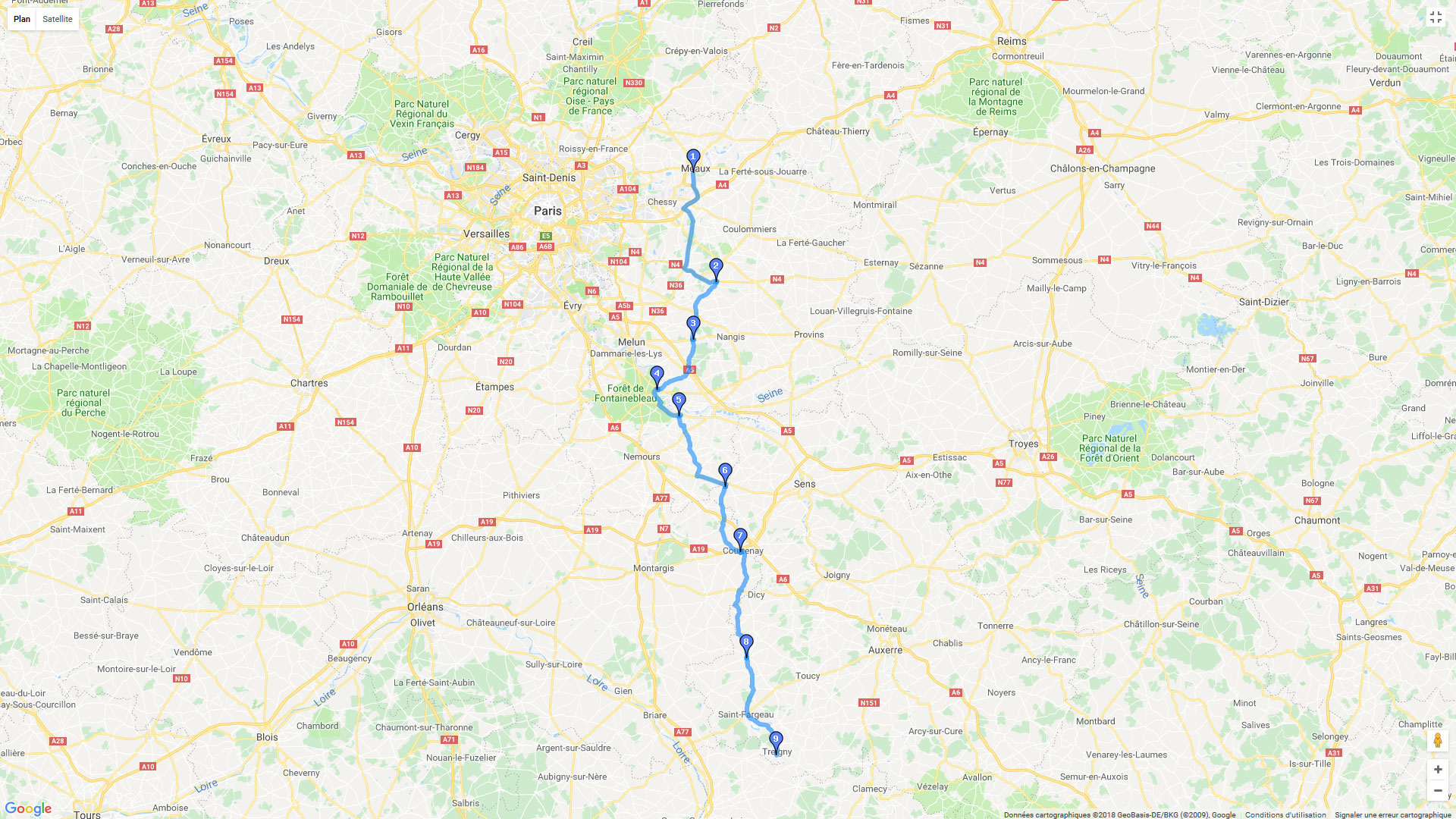 Pour zoomer sur la carte et avoir plus de détails, connectez-vous ! Carte roadbook Week-end en Bourgogne