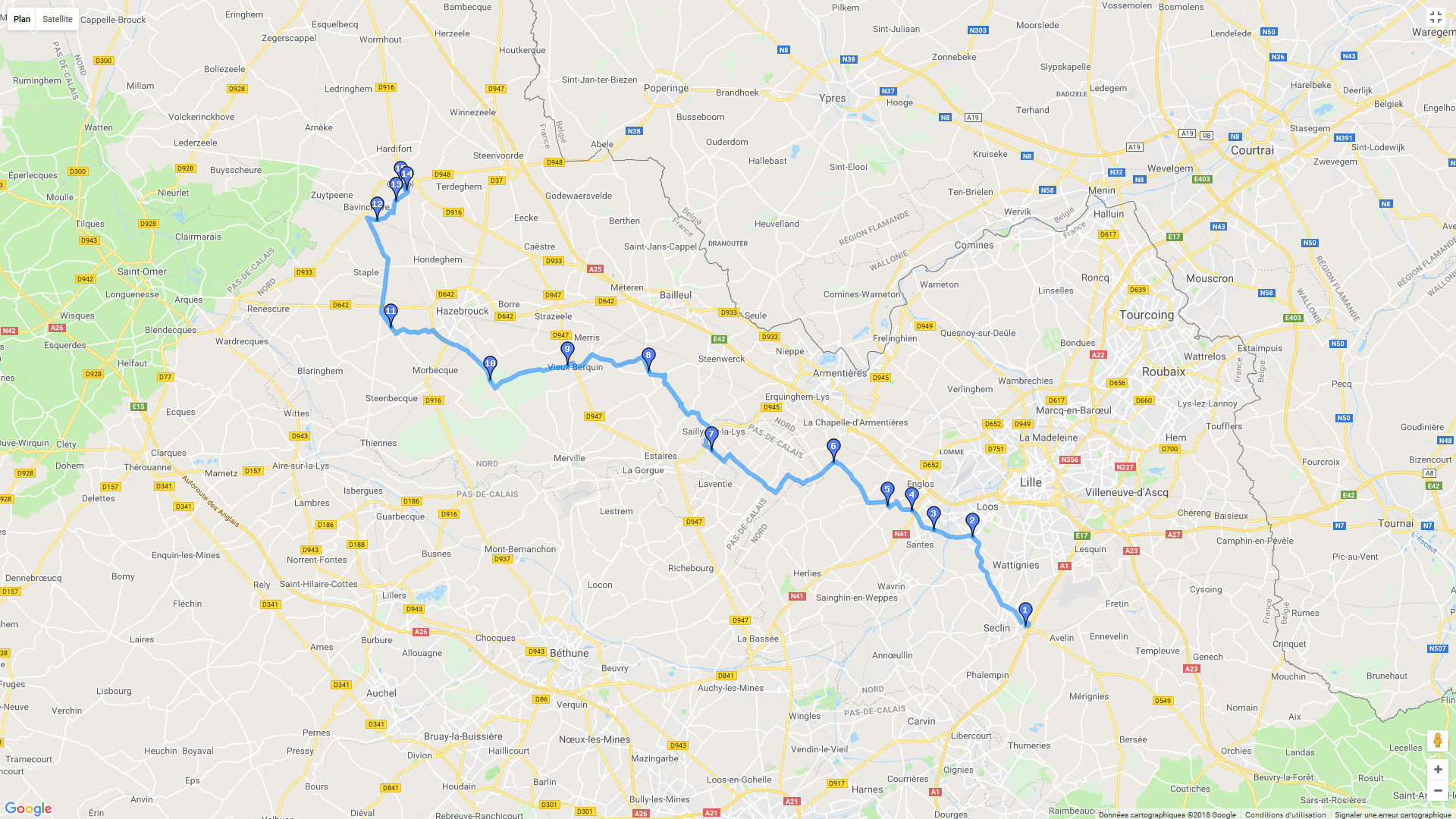 Pour zoomer sur la carte et avoir plus de détails, connectez-vous ! Carte roadbook Seclin - Cassel