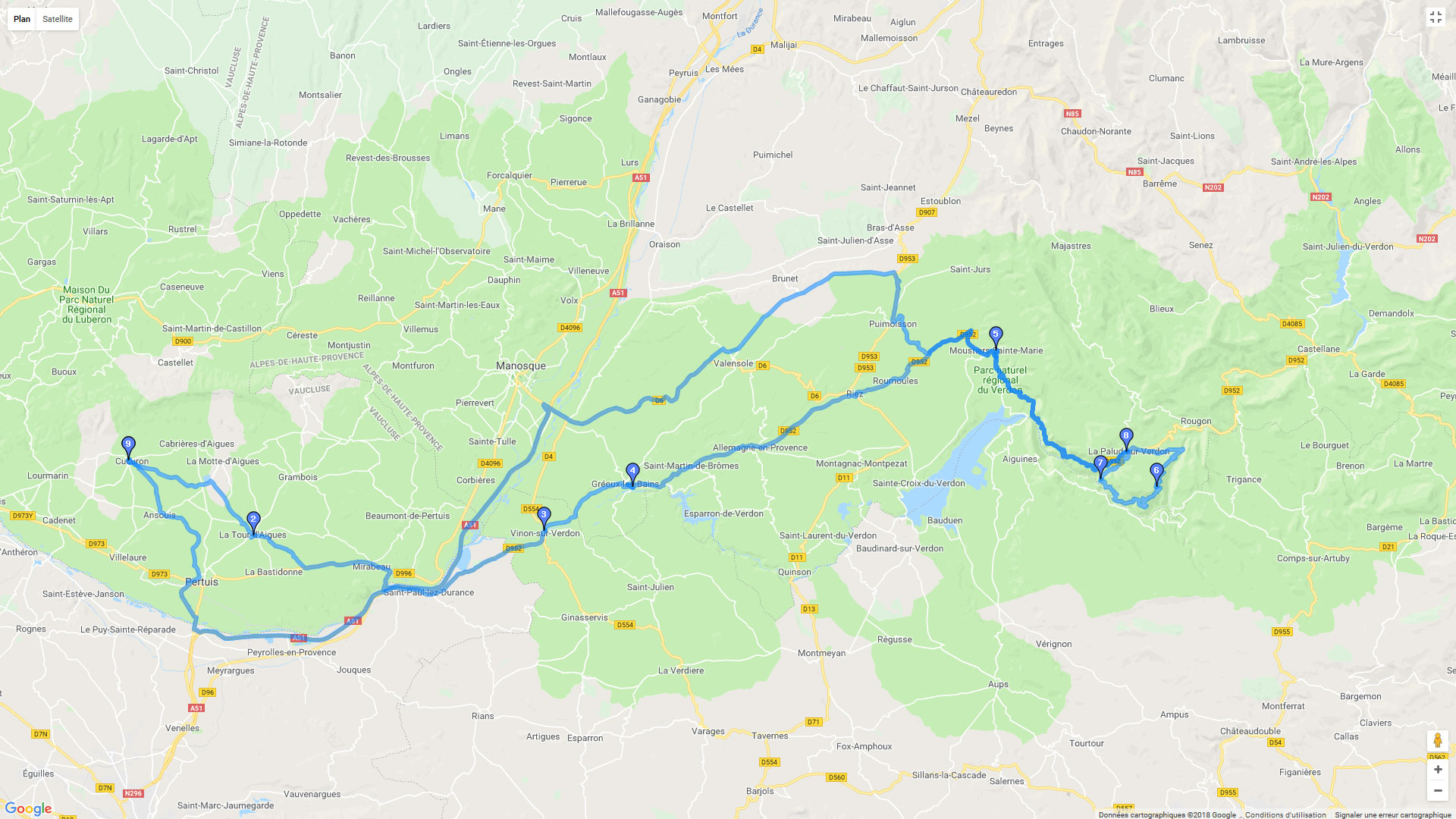 Pour zoomer sur la carte et avoir plus de détails, connectez-vous ! Carte roadbook Itinéraire 2 : Route des Crêtes en Verdon