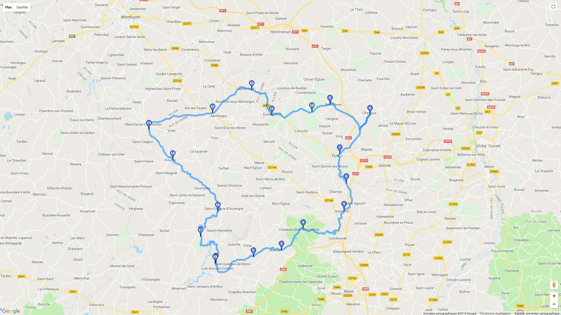 Pour zoomer sur la carte et avoir plus de détails, connectez-vous ! Carte roadbook Au Nord des Ancizes