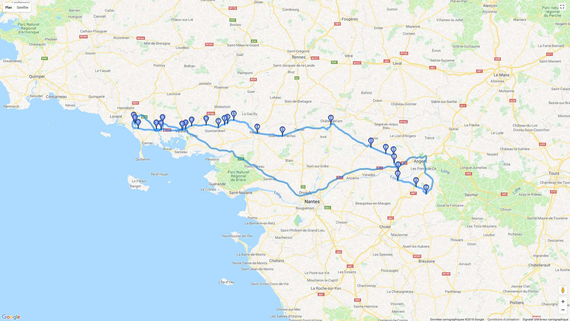 Pour zoomer sur la carte et avoir plus de détails, connectez-vous ! Carte roadbook Breizh ma bro