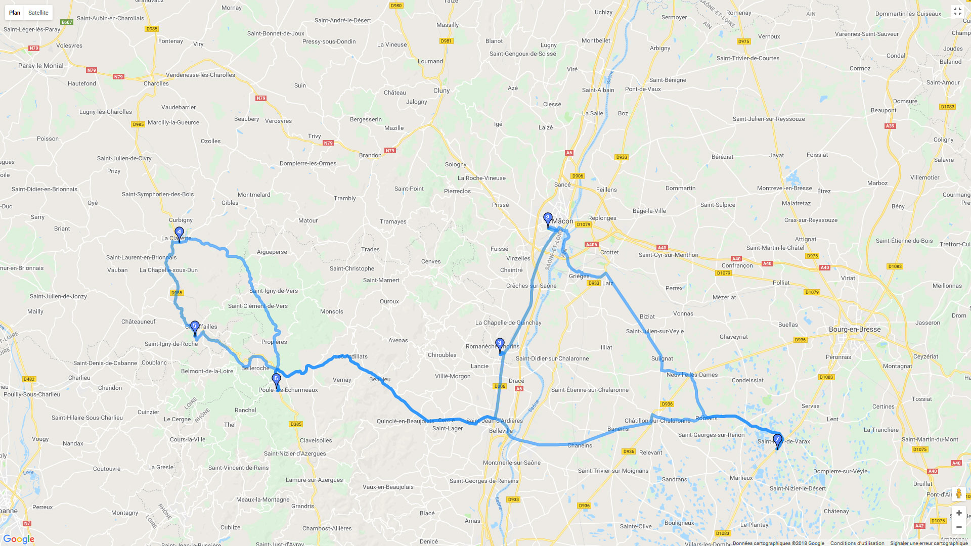 Pour zoomer sur la carte et avoir plus de détails, connectez-vous ! Carte roadbook De St-Paul de Varax au Maconnais