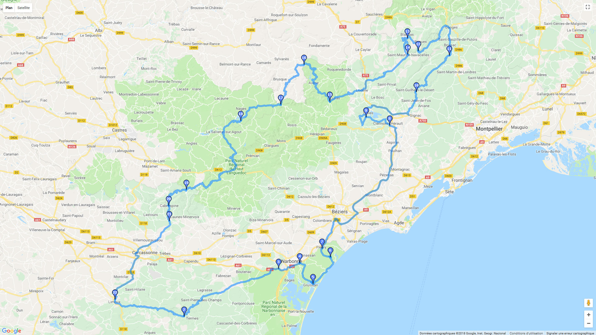 Pour zoomer sur la carte et avoir plus de détails, connectez-vous ! Carte roadbook L'Ouest Méditerranéen