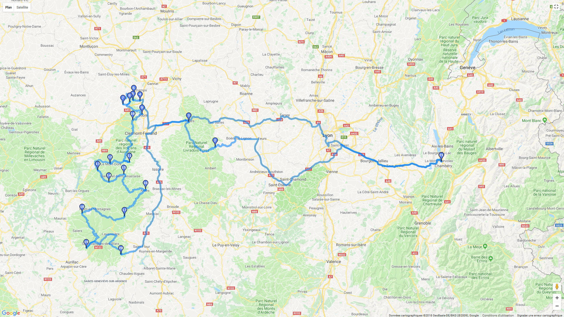 Pour zoomer sur la carte et avoir plus de détails, connectez-vous ! Carte roadbook Balade en Massif Central