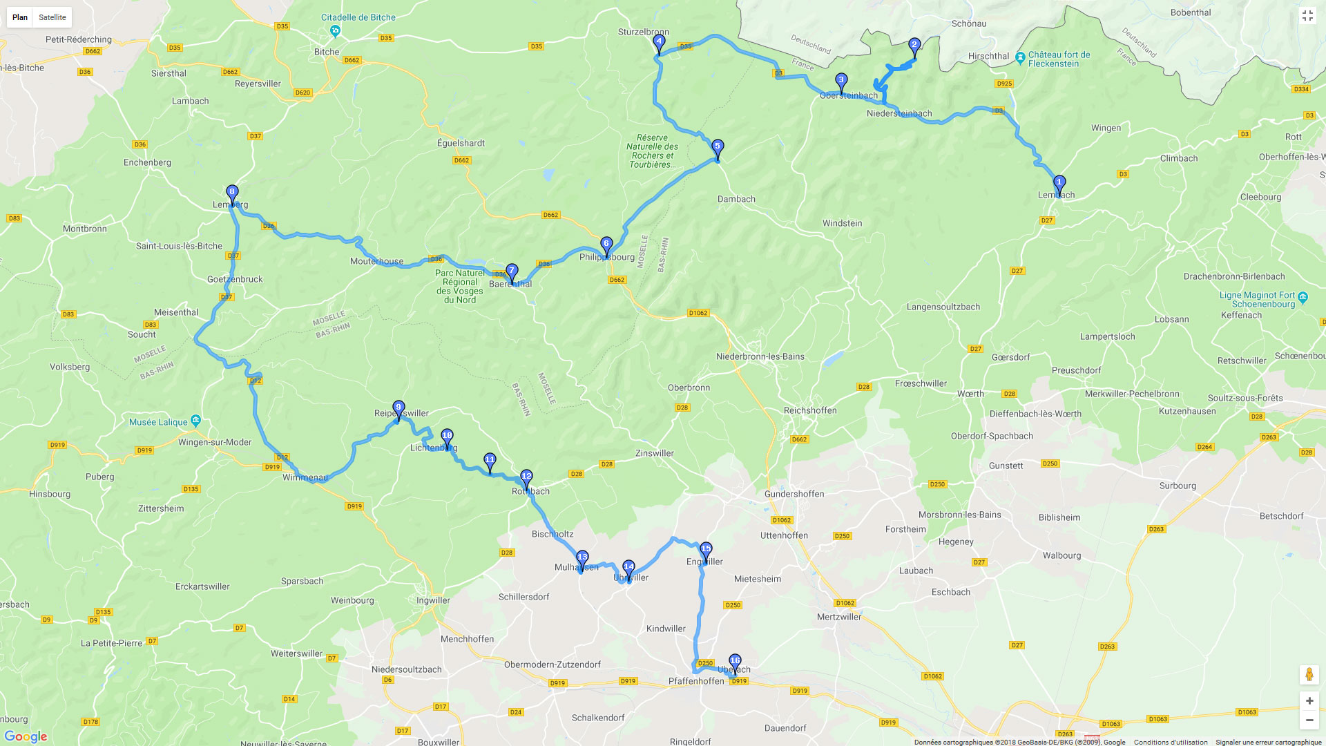 Pour zoomer sur la carte et avoir plus de détails, connectez-vous ! Carte roadbook Obersteimbach - Baerenthal