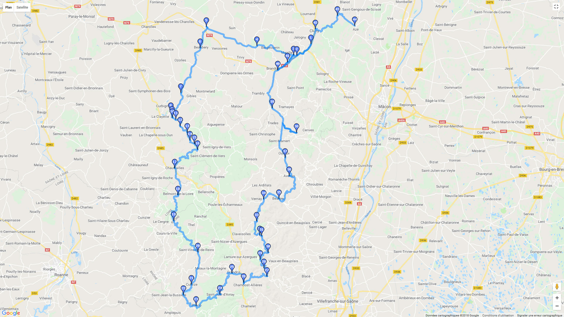 Pour zoomer sur la carte et avoir plus de détails, connectez-vous ! Carte roadbook Entre Maconnais et Haut Beaujolais