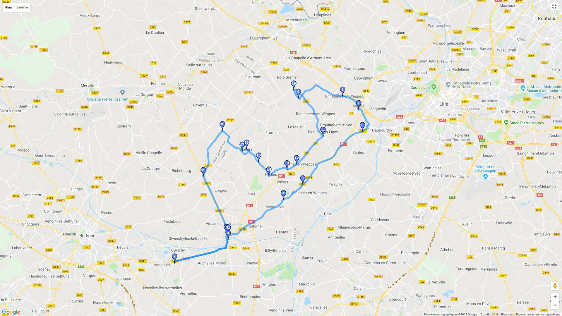 Pour zoomer sur la carte et avoir plus de détails, connectez-vous ! Carte roadbook Balade dans les Weppes