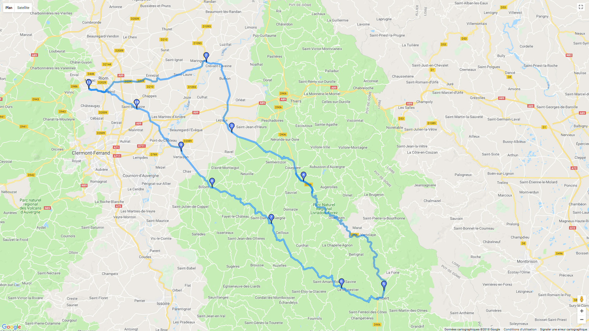 Pour zoomer sur la carte et avoir plus de détails, connectez-vous ! Carte roadbook Clermont et Haute-Loire