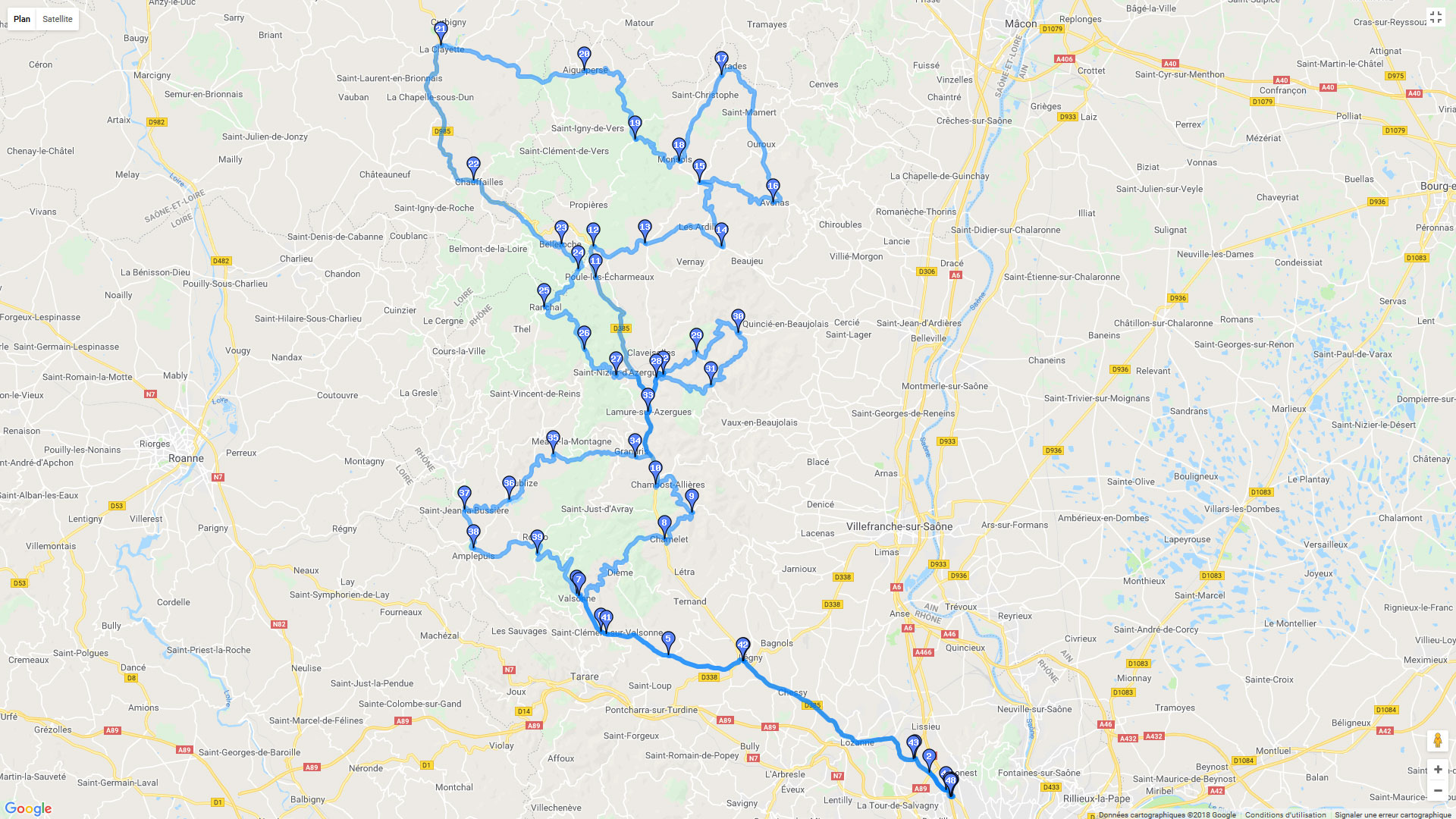 Pour zoomer sur la carte et avoir plus de détails, connectez-vous ! Carte roadbook Balade dans le Beaujolais