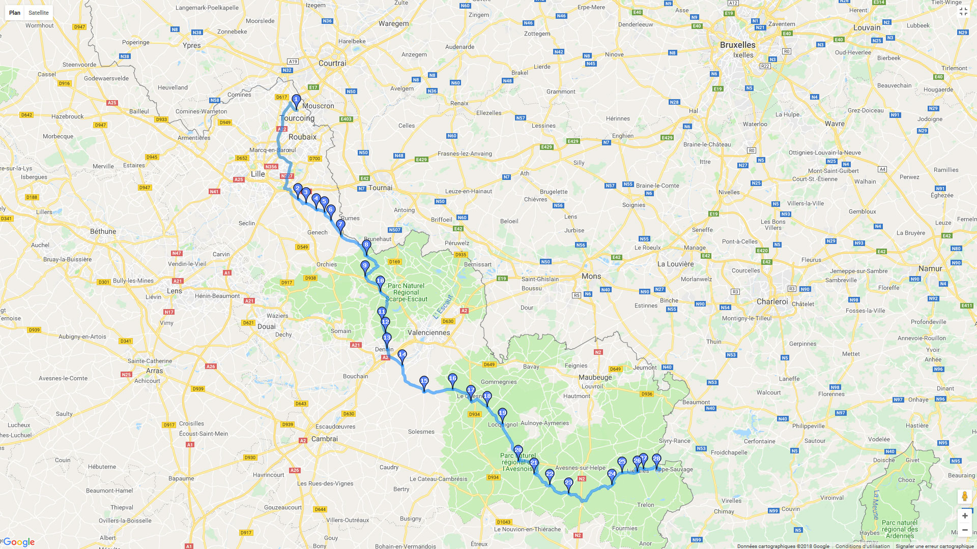 Pour zoomer sur la carte et avoir plus de détails, connectez-vous ! Carte roadbook Tourcoing/Val Joly