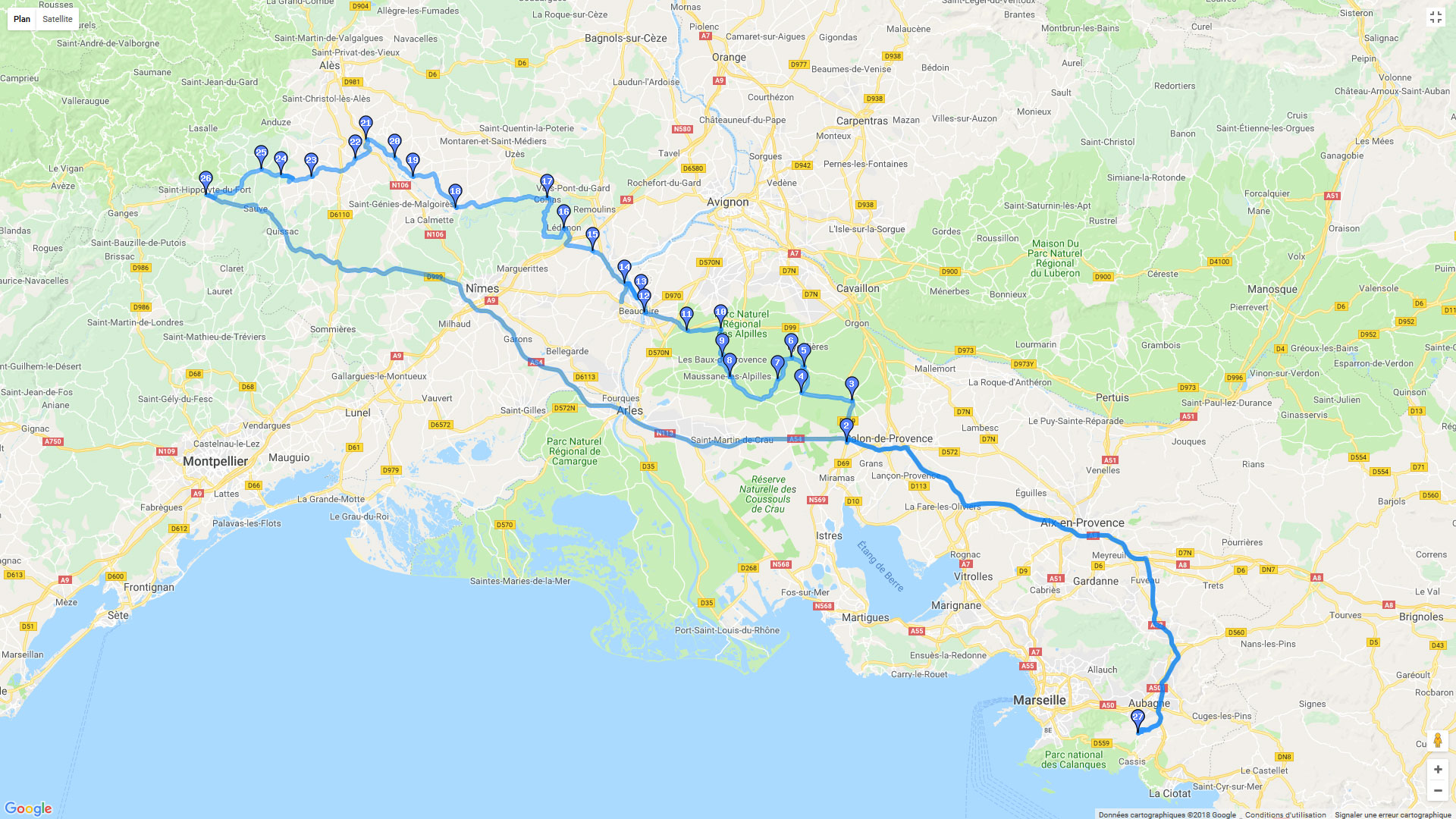 Pour zoomer sur la carte et avoir plus de détails, connectez-vous ! Carte roadbook De Carnoux à St Hippolyte du Fort