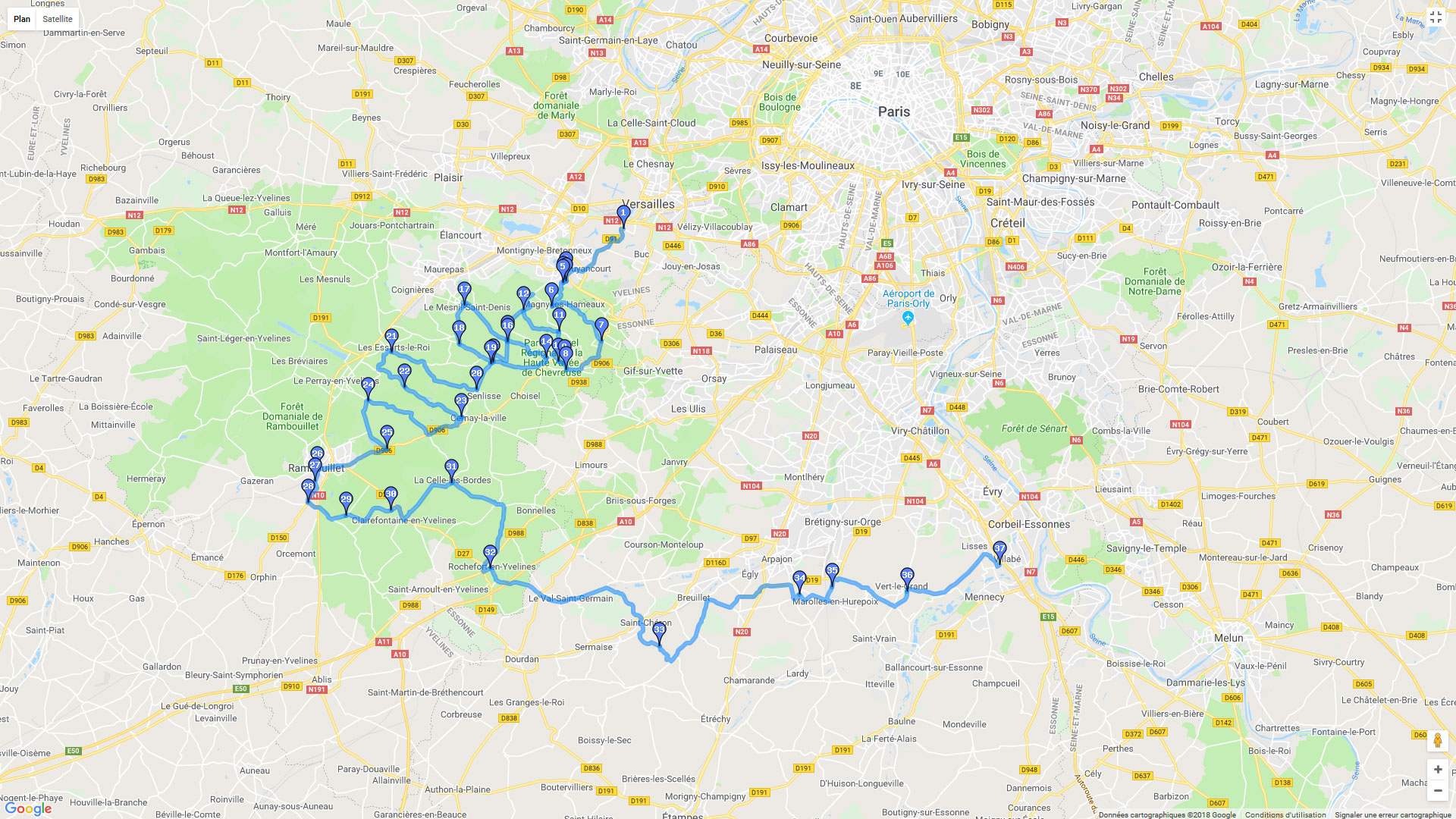 Pour zoomer sur la carte et avoir plus de détails, connectez-vous ! Carte roadbook Satory - Villabé