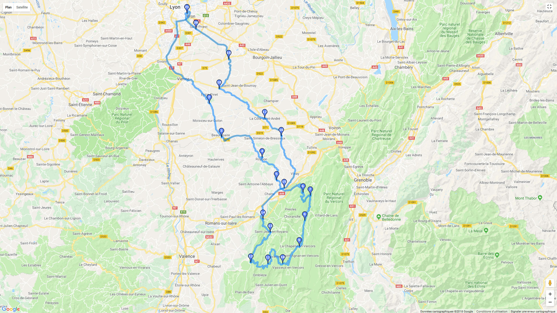Pour zoomer sur la carte et avoir plus de détails, connectez-vous ! Carte roadbook Vercors - Gorges du Nant