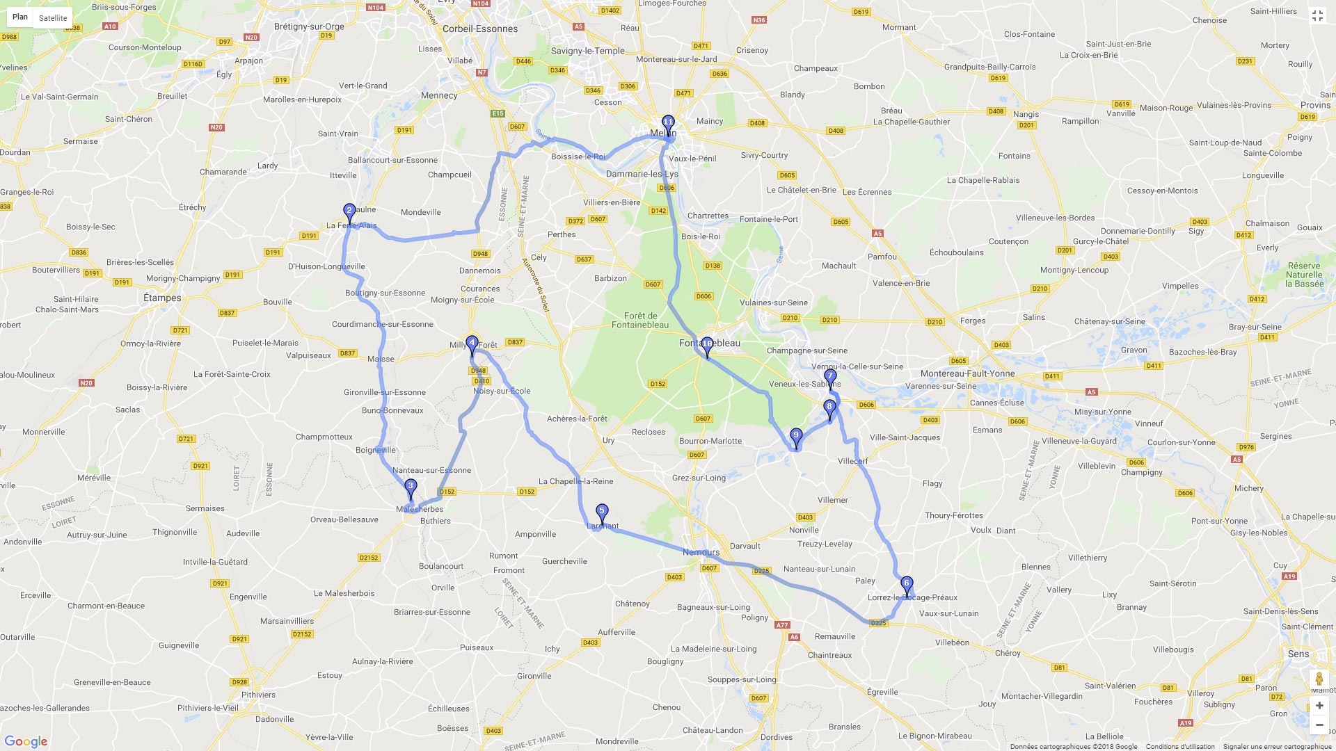 Pour zoomer sur la carte et avoir plus de détails, connectez-vous ! Carte roadbook Autour des fôrets du gatinais