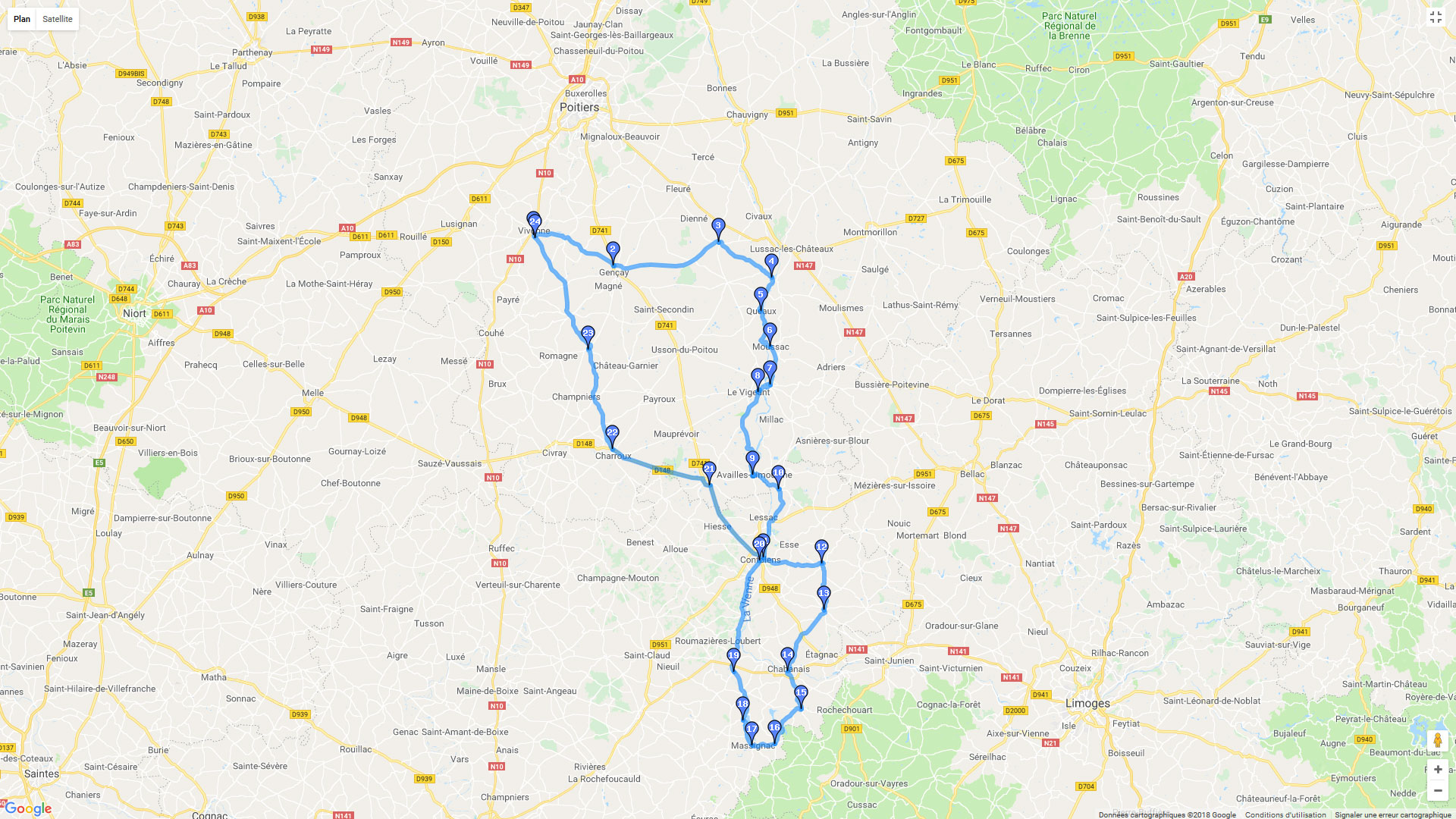 Pour zoomer sur la carte et avoir plus de détails, connectez-vous ! Carte roadbook Au sud de Poitiers