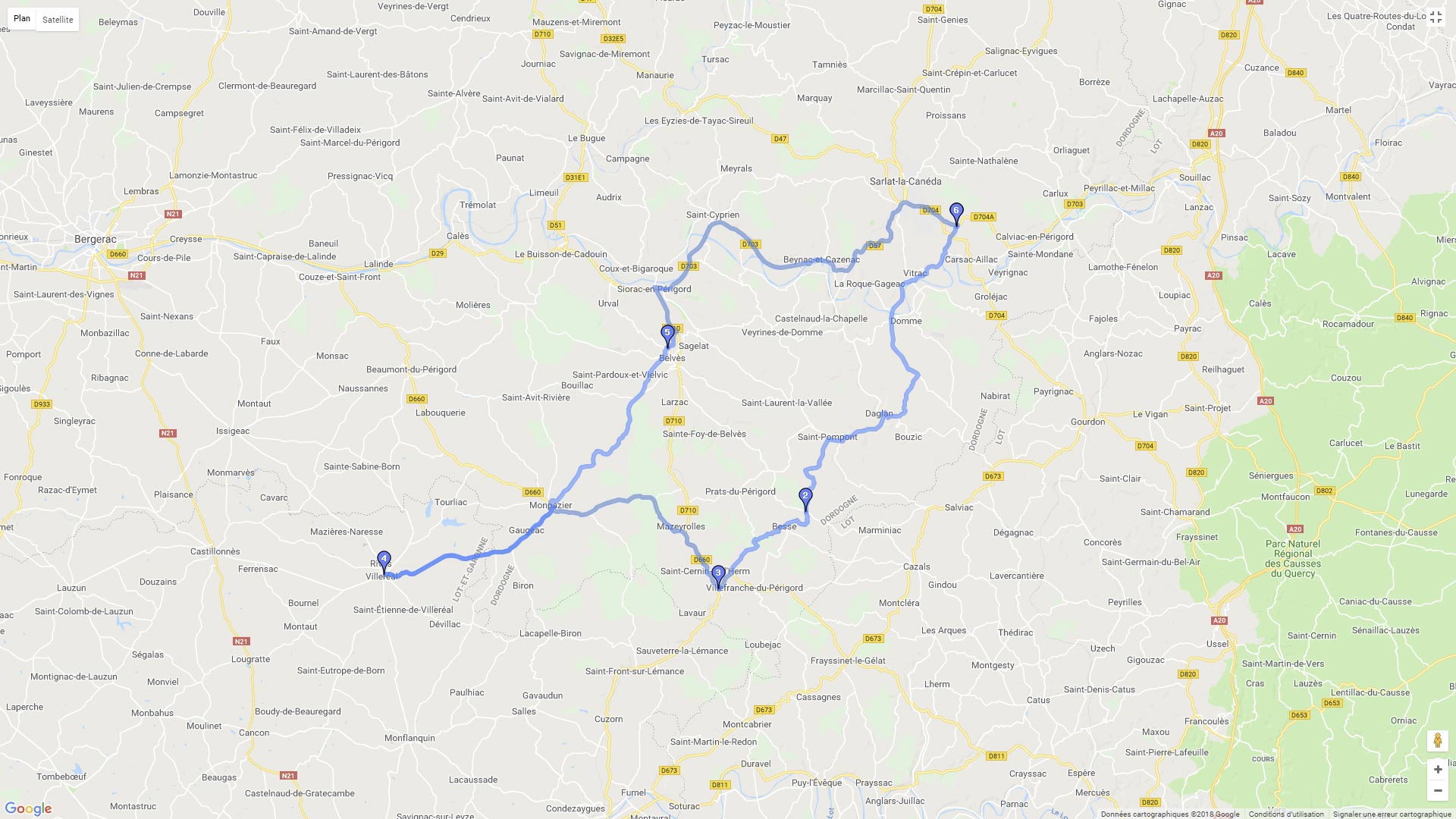 Pour zoomer sur la carte et avoir plus de détails, connectez-vous ! Carte roadbook Les Bastides