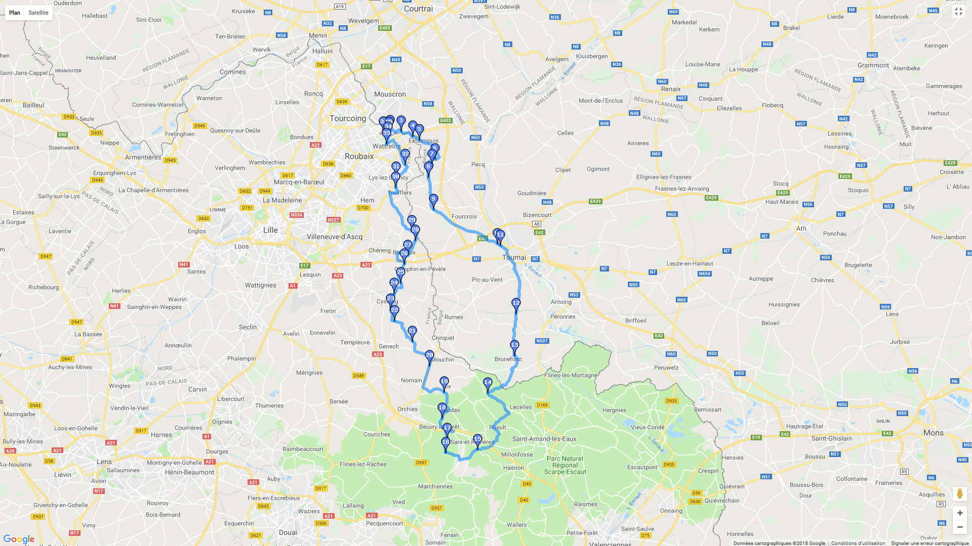 Pour zoomer sur la carte et avoir plus de détails, connectez-vous ! Carte roadbook Direction Marchiennes
