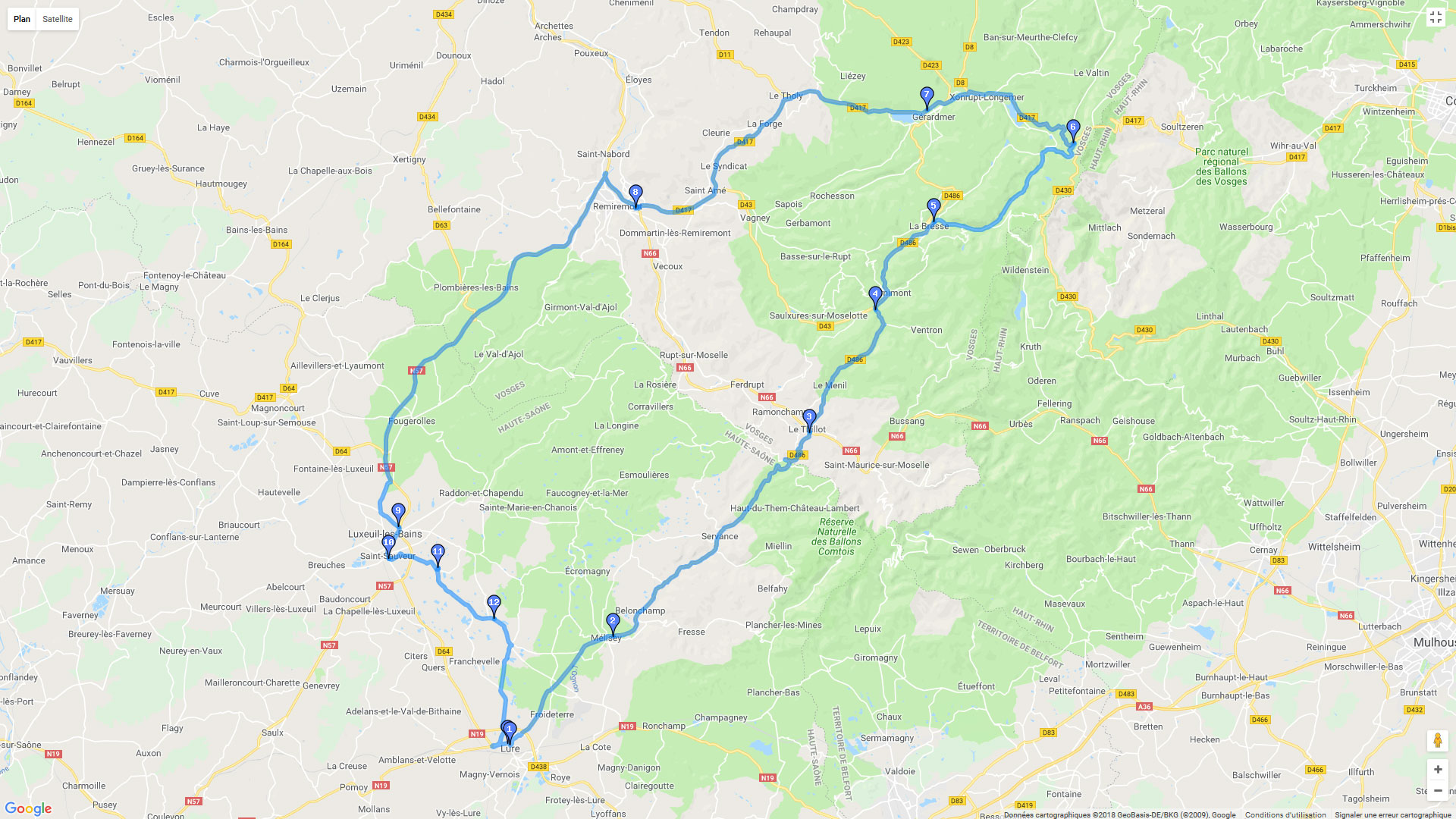Pour zoomer sur la carte et avoir plus de détails, connectez-vous ! Carte roadbook Lure / col de la Schlucht