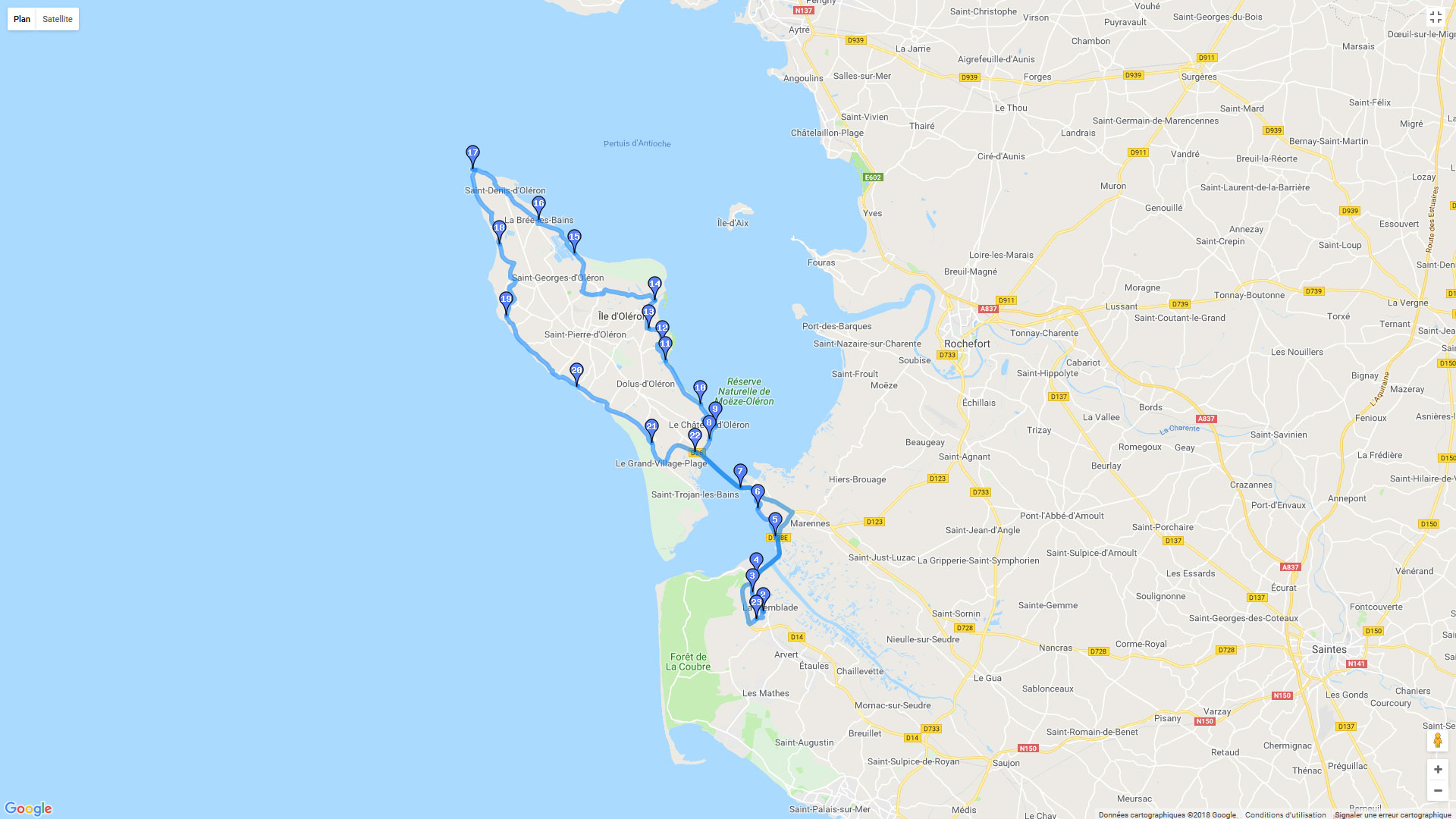 Pour zoomer sur la carte et avoir plus de détails, connectez-vous ! Carte roadbook Tour d'Oléron