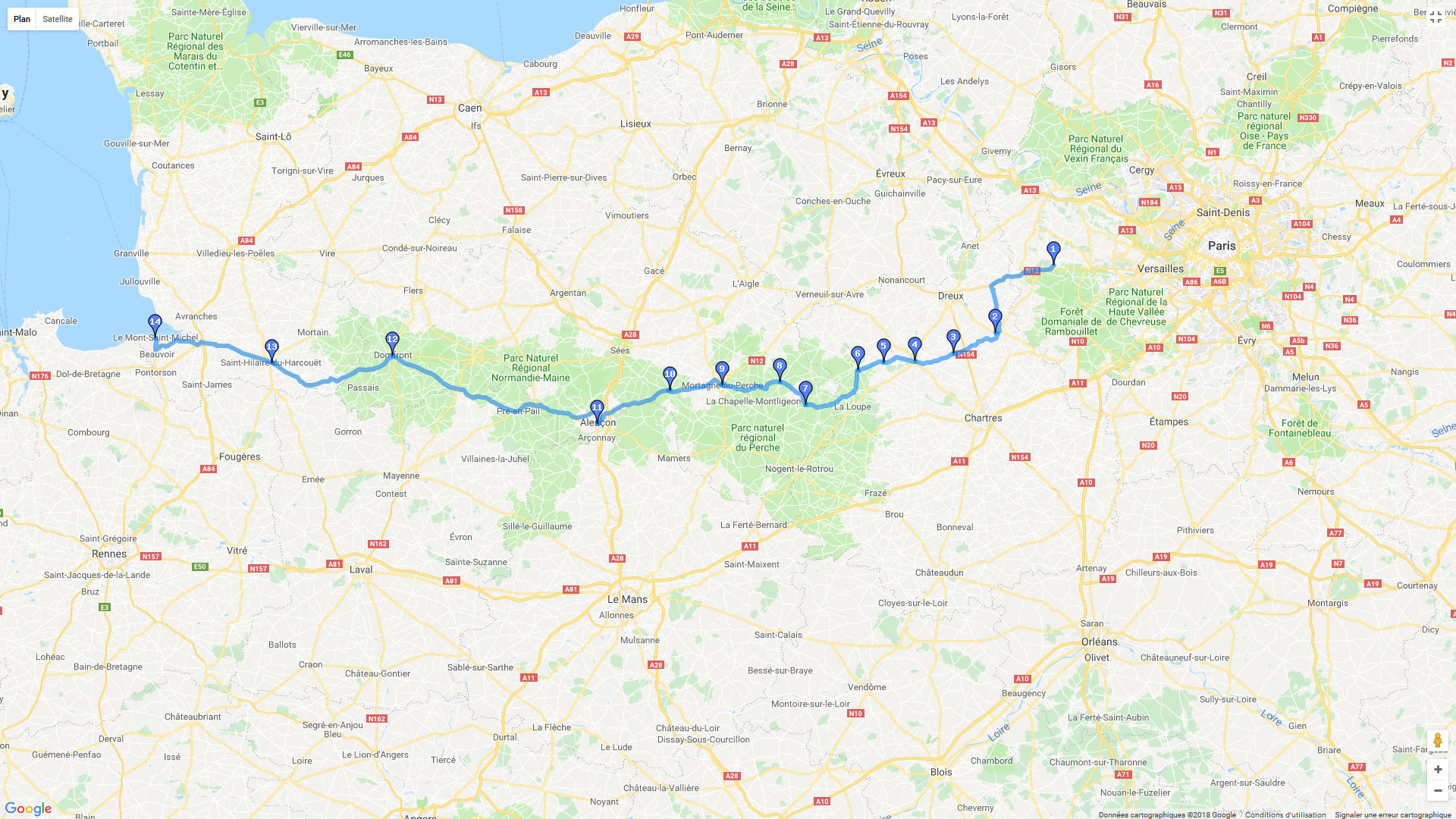Pour zoomer sur la carte et avoir plus de détails, connectez-vous ! Carte roadbook Garancières - Le mont Saint-Michel