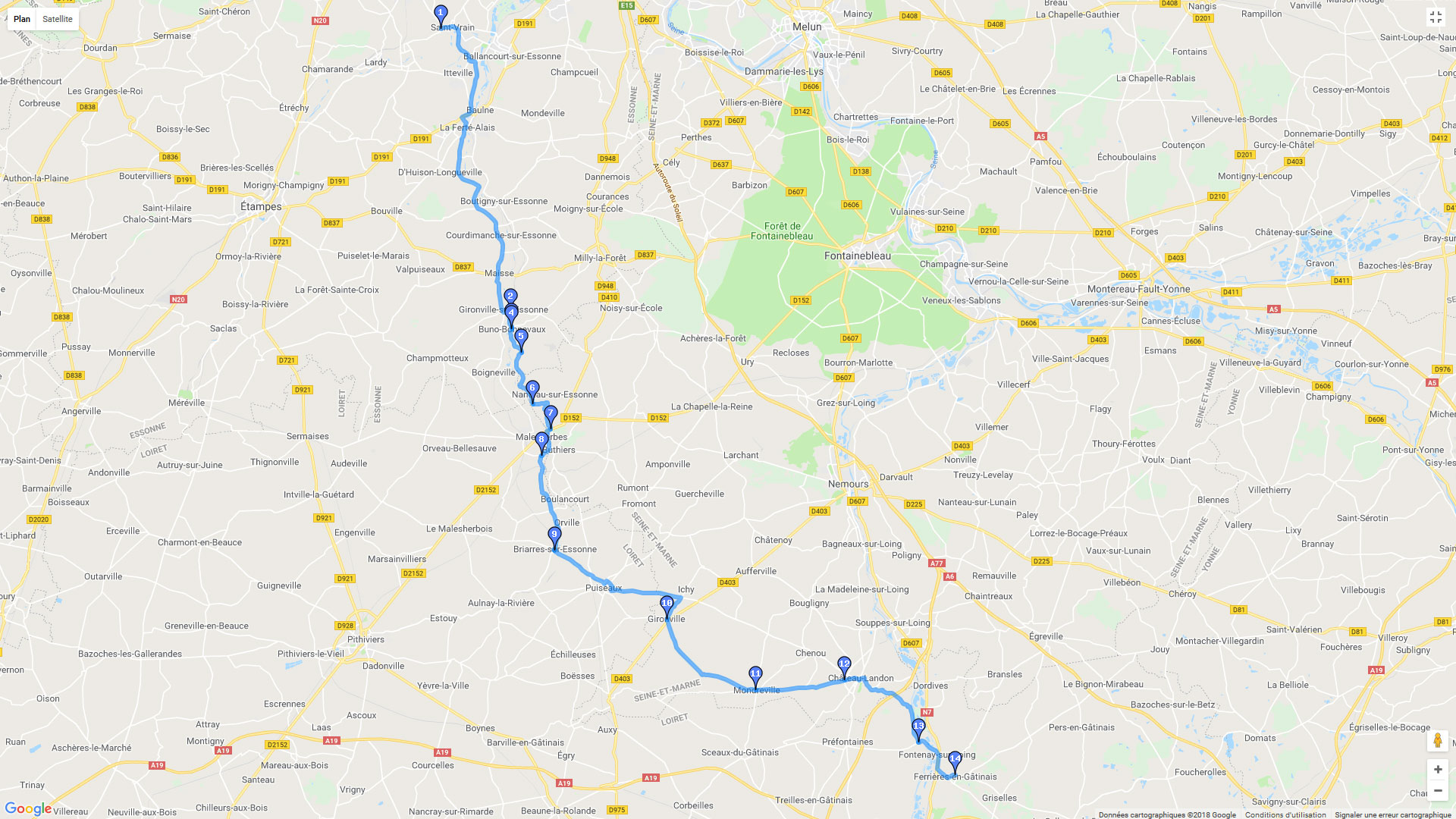 Pour zoomer sur la carte et avoir plus de détails, connectez-vous ! Carte roadbook Nuit de Ferrières-en-Gâtinais