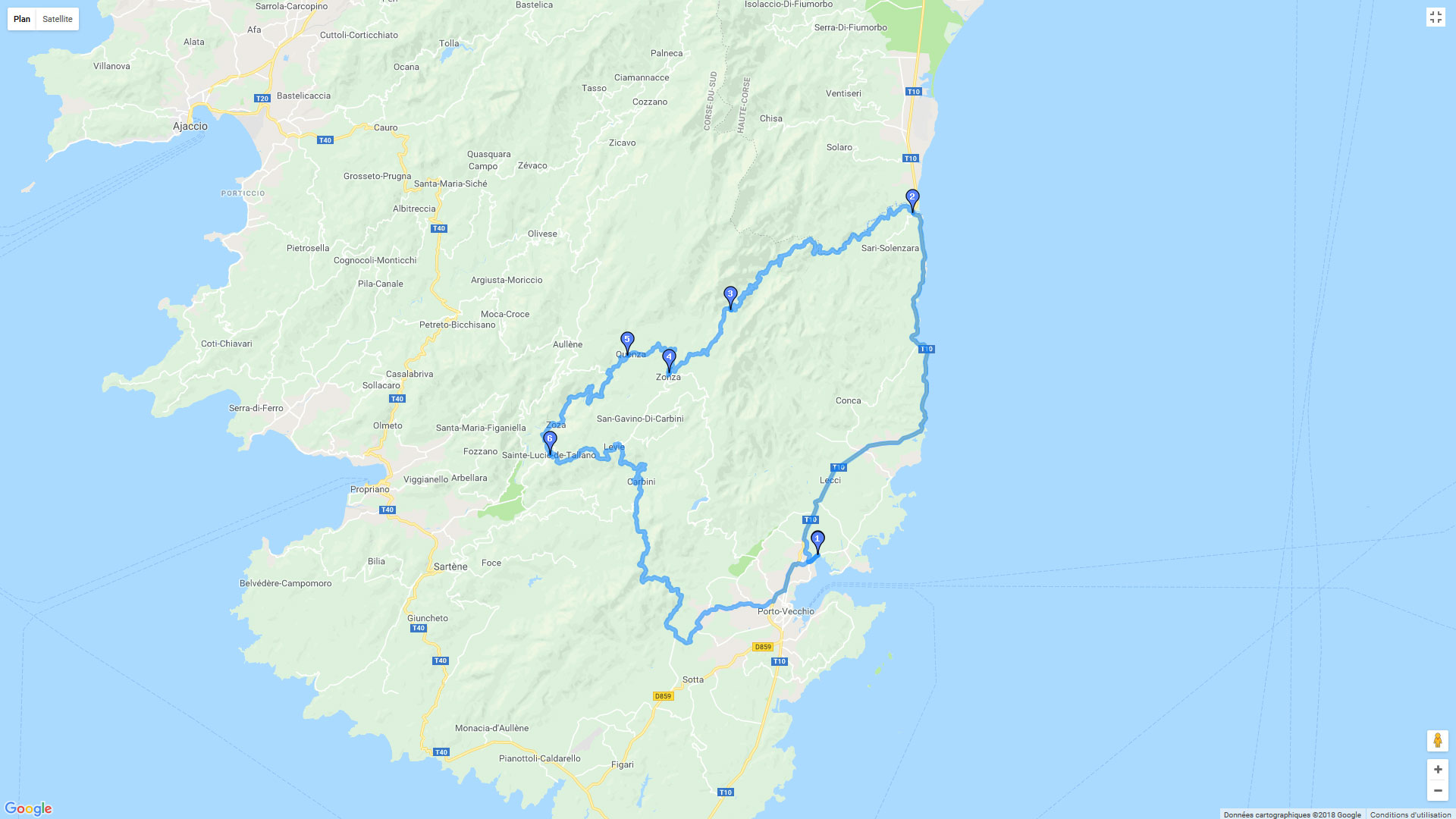 Pour zoomer sur la carte et avoir plus de détails, connectez-vous ! Carte roadbook Grande boucle Porto-Vecchio - Col de Bavella