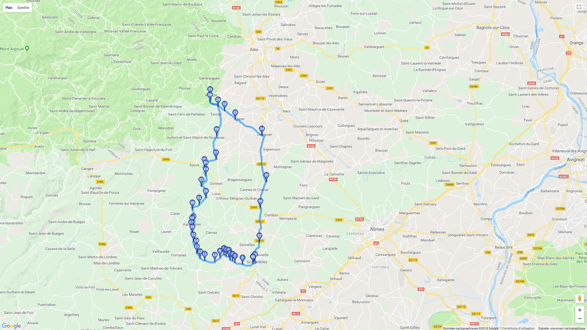 Pour zoomer sur la carte et avoir plus de détails, connectez-vous ! Carte roadbook Autour de Sommière