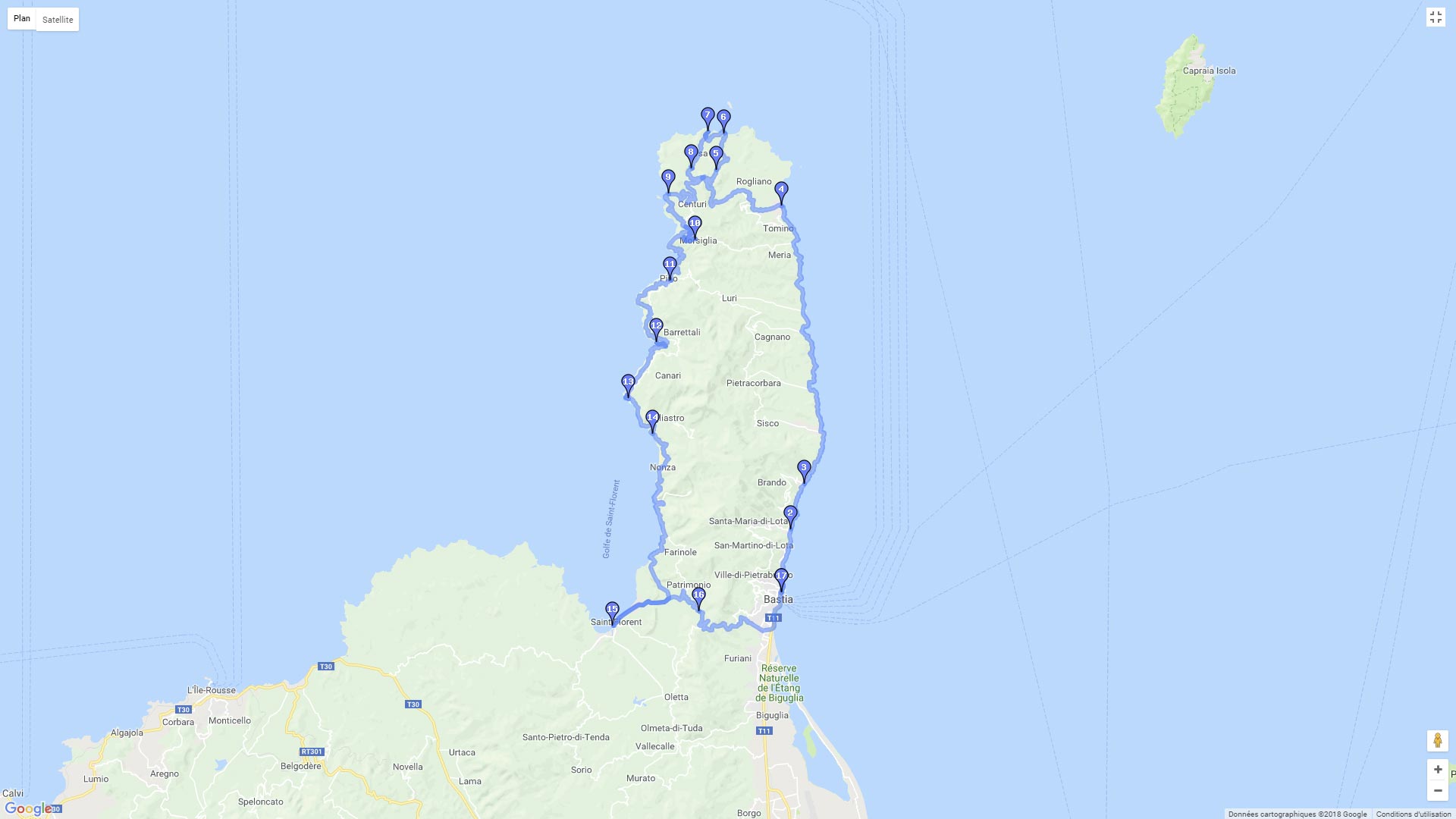 Pour zoomer sur la carte et avoir plus de détails, connectez-vous ! Carte roadbook Haute Corse