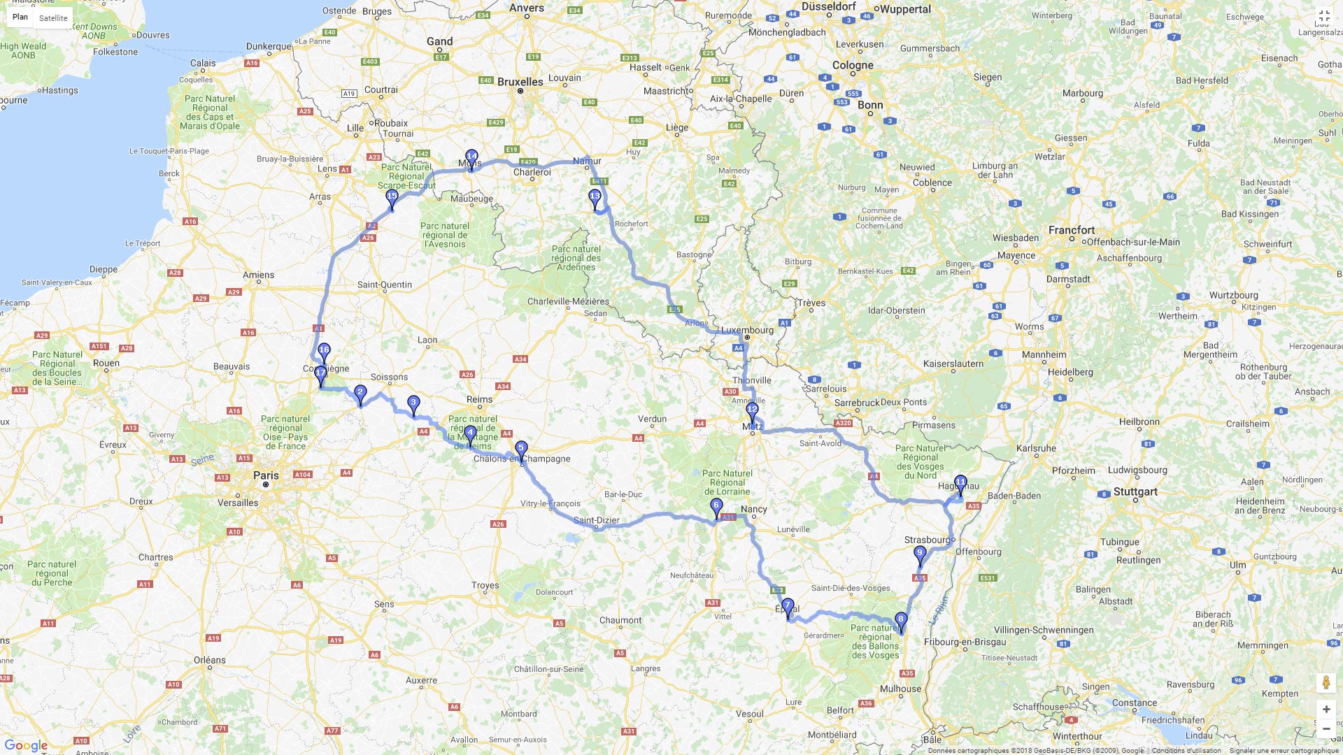 Pour zoomer sur la carte et avoir plus de détails, connectez-vous ! Carte roadbook Autour de Metz