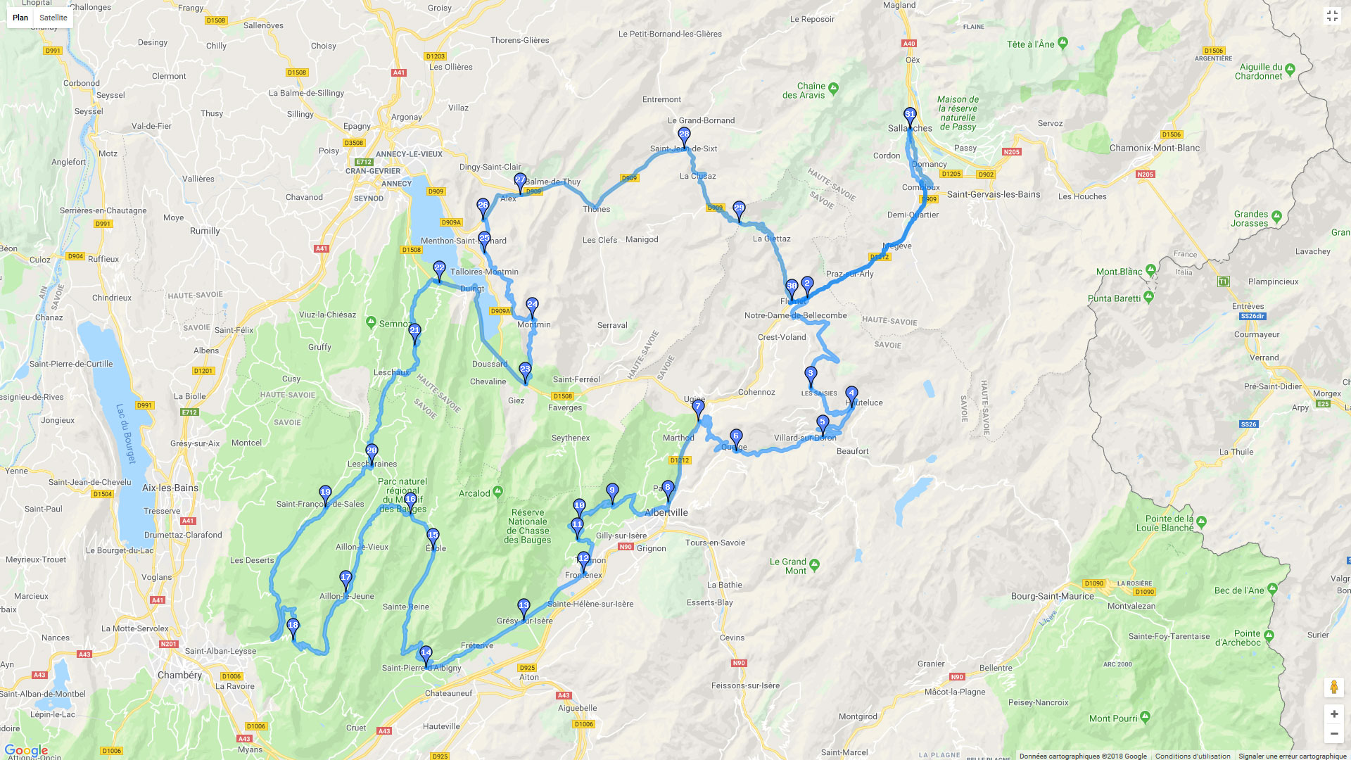 Pour zoomer sur la carte et avoir plus de détails, connectez-vous ! Carte roadbook Entre les deux Savoies