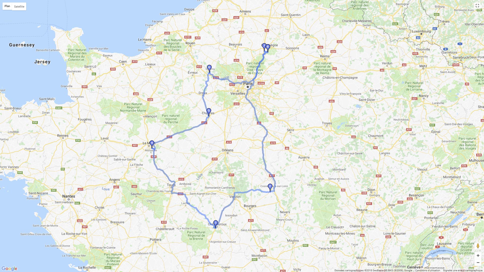 Pour zoomer sur la carte et avoir plus de détails, connectez-vous ! Carte roadbook Autour d'Orléans