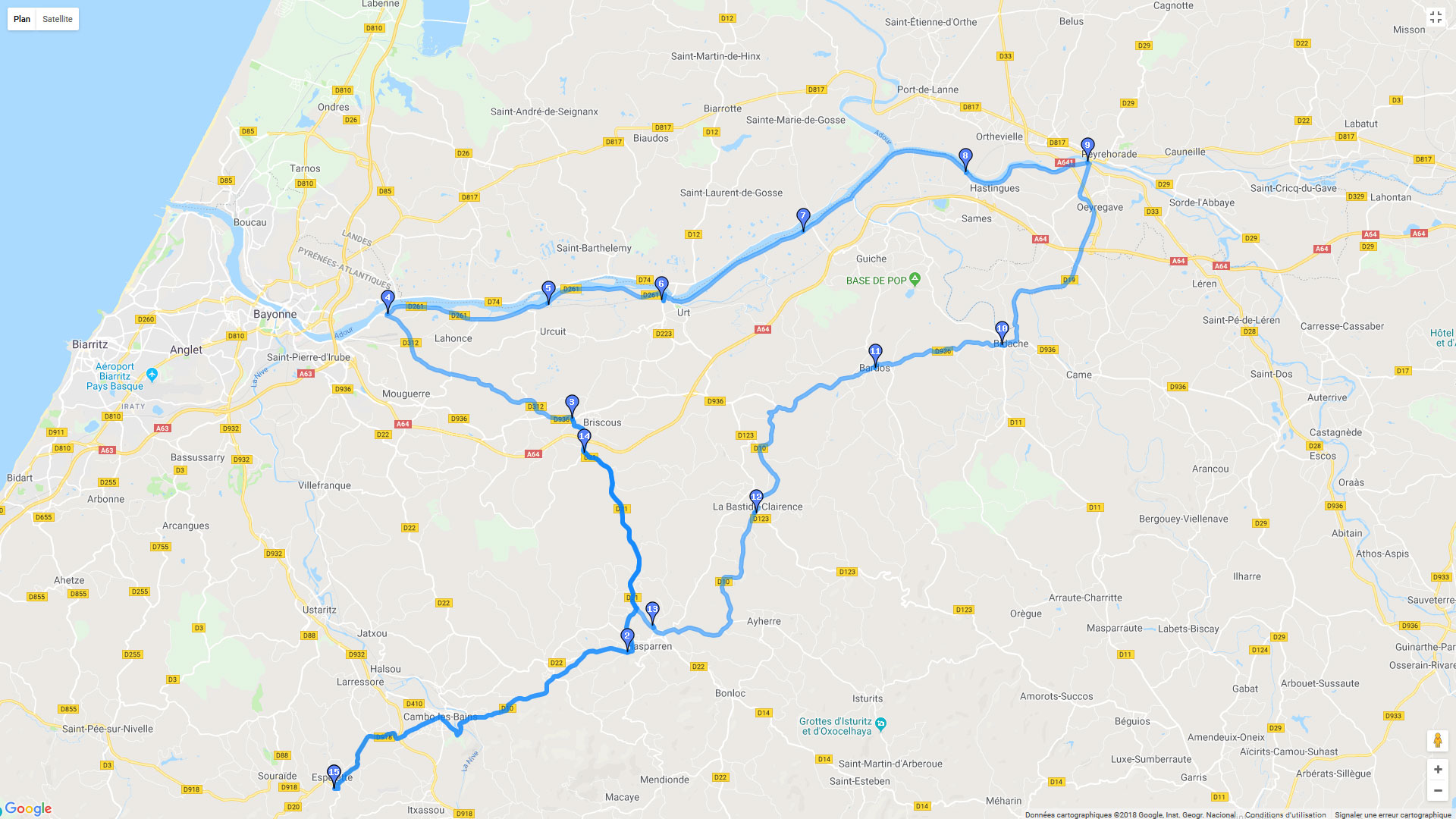 Pour zoomer sur la carte et avoir plus de détails, connectez-vous ! Carte roadbook Peyrehorade