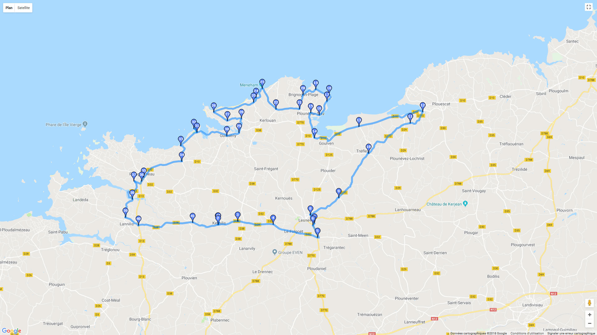 Pour zoomer sur la carte et avoir plus de détails, connectez-vous ! Carte roadbook Pays des Abers