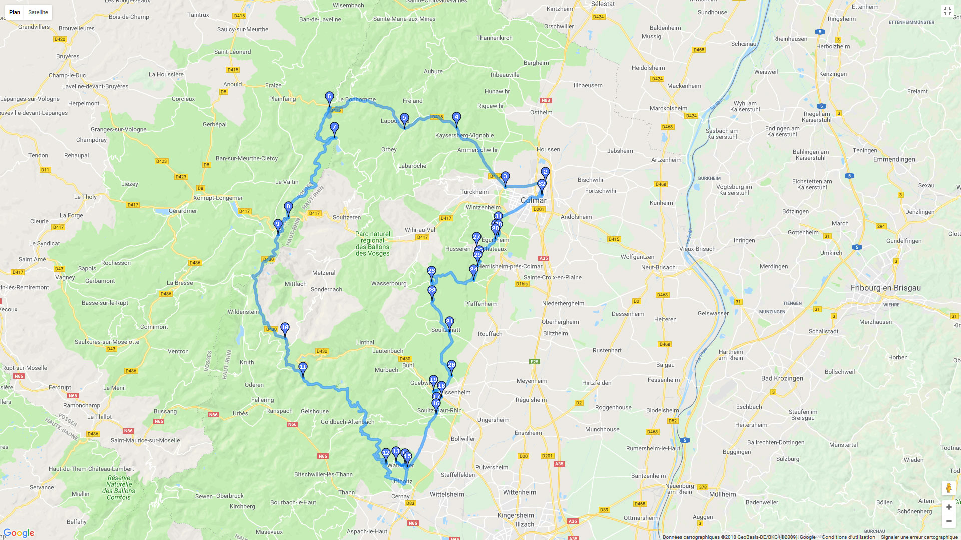 Pour zoomer sur la carte et avoir plus de détails, connectez-vous ! Carte roadbook Balade Alsace/Vosges