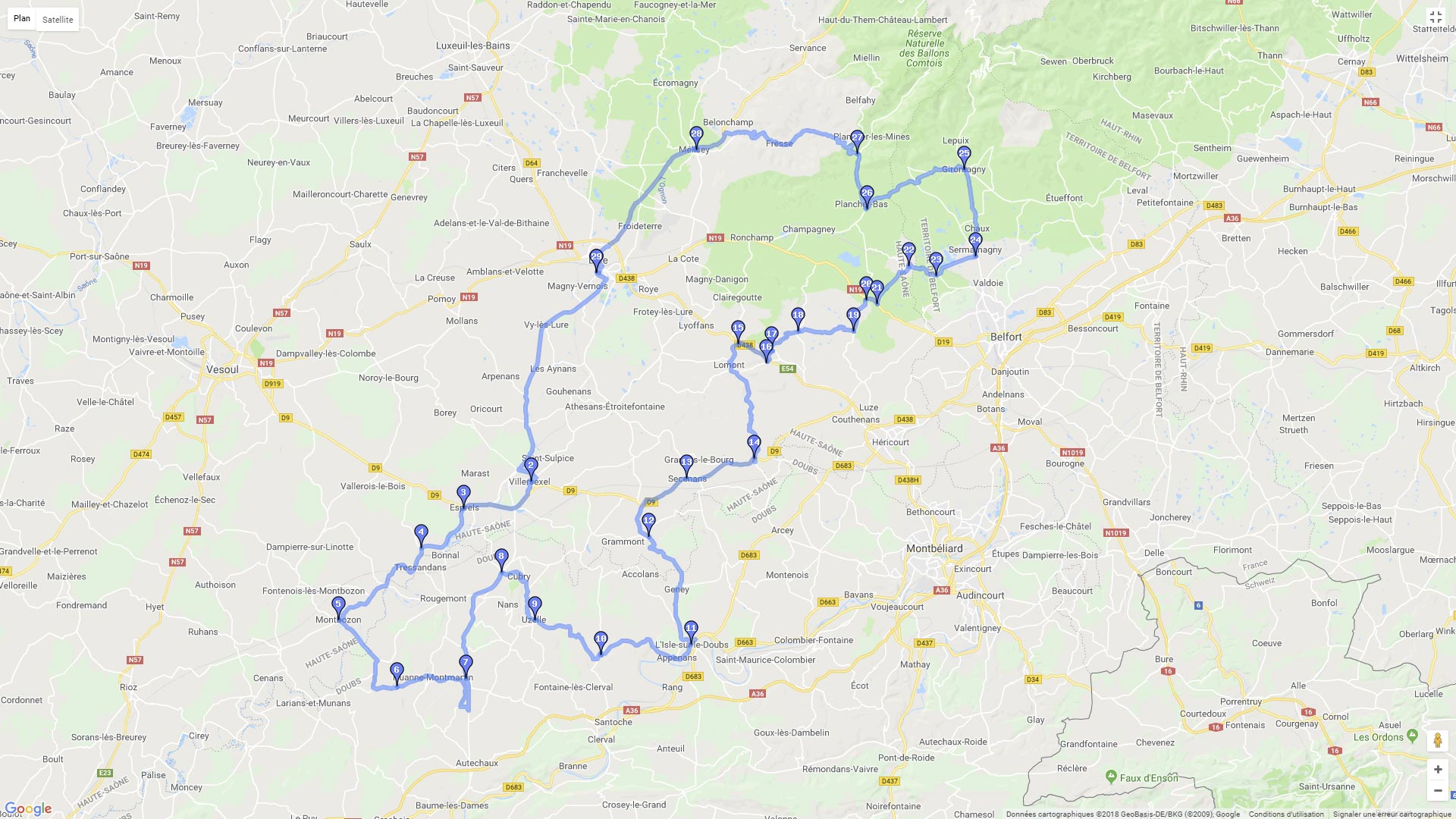 Pour zoomer sur la carte et avoir plus de détails, connectez-vous ! Carte roadbook Tours de Haute Saone
