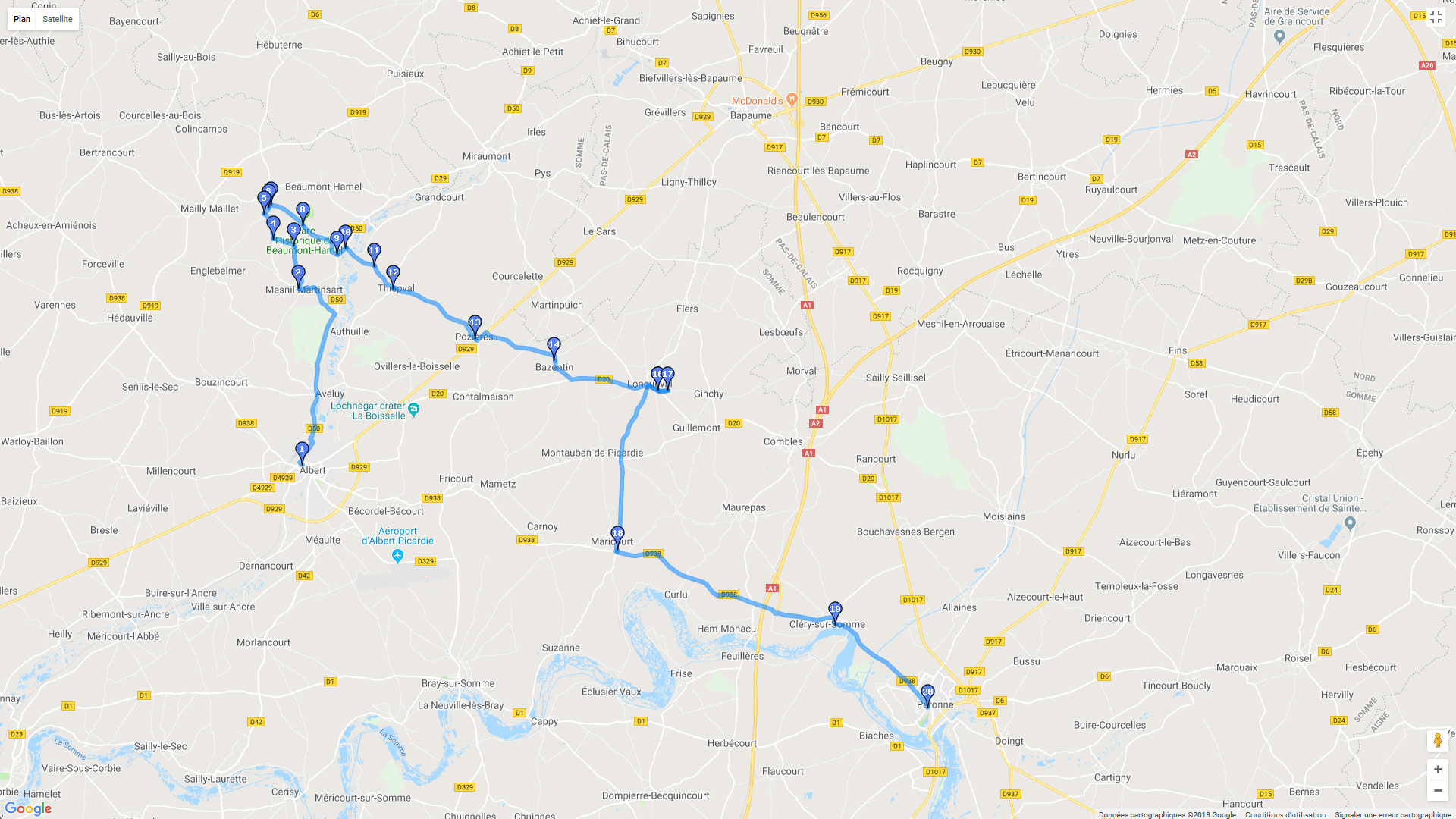 Pour zoomer sur la carte et avoir plus de détails, connectez-vous ! Carte roadbook Pays de Somme