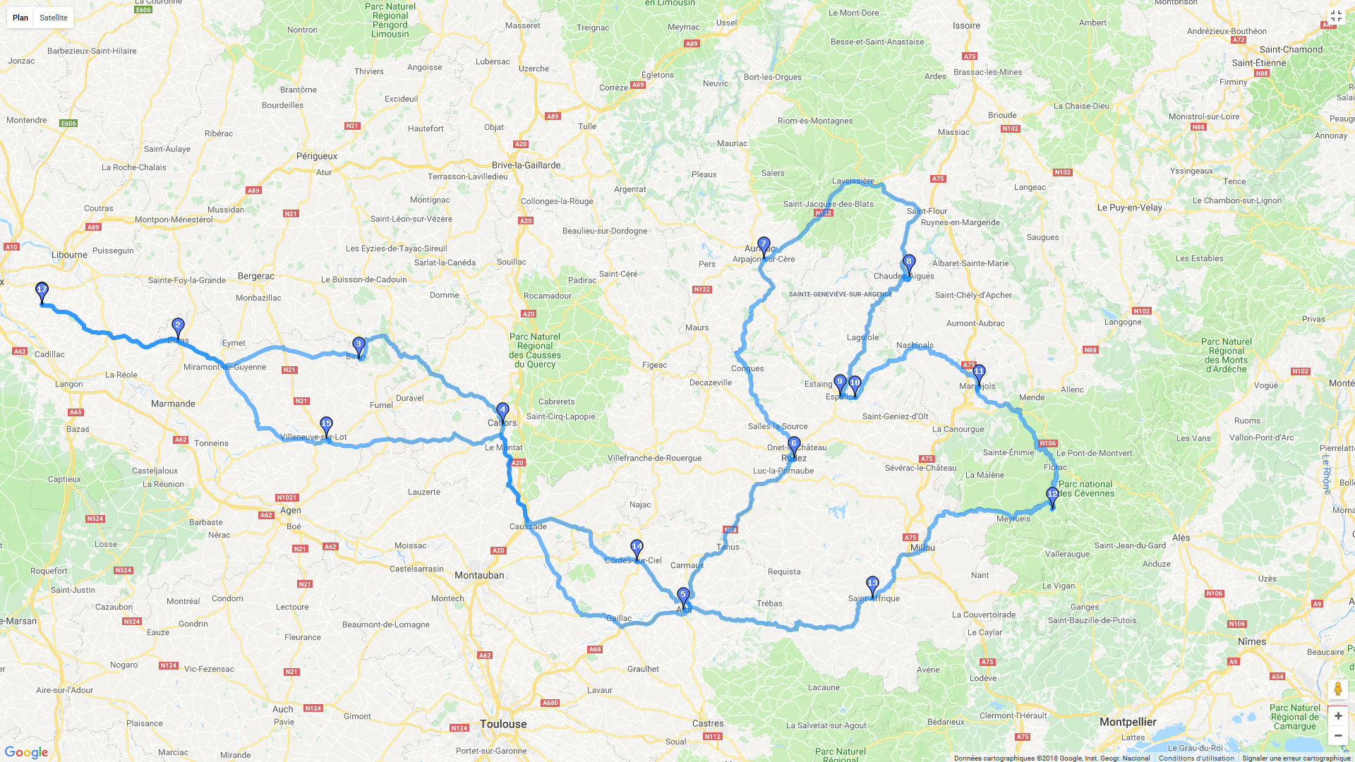 Pour zoomer sur la carte et avoir plus de détails, connectez-vous ! Carte roadbook Gironde - Tarn