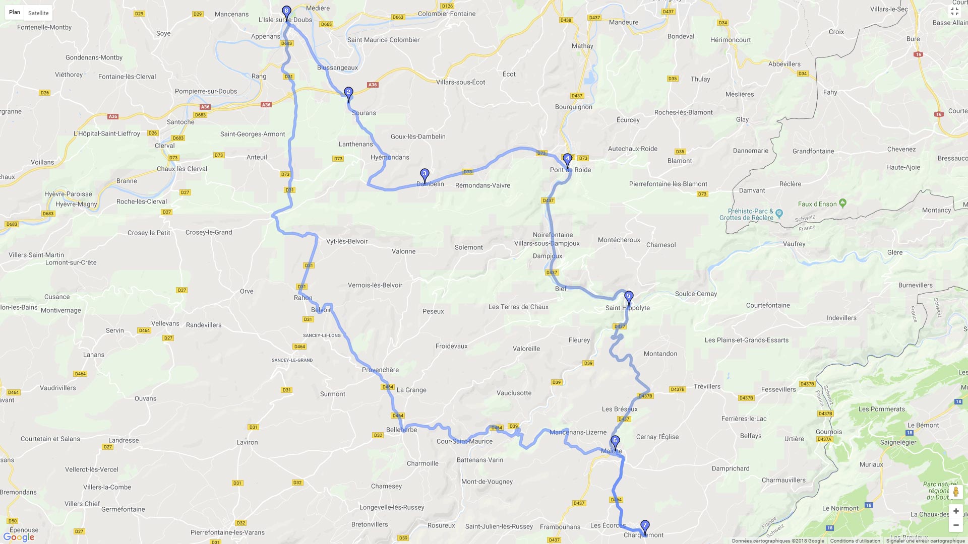 Pour zoomer sur la carte et avoir plus de détails, connectez-vous ! Carte roadbook Autour de Montbéliard