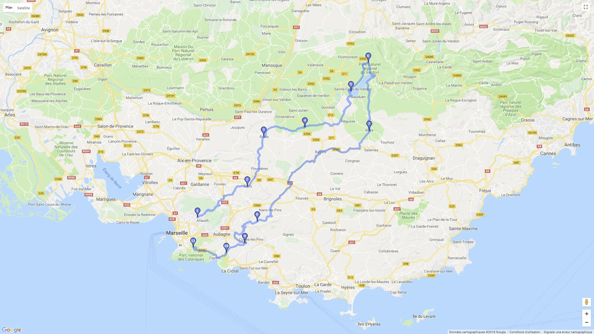 Pour zoomer sur la carte et avoir plus de détails, connectez-vous ! Carte roadbook Parc naturel du Verdon