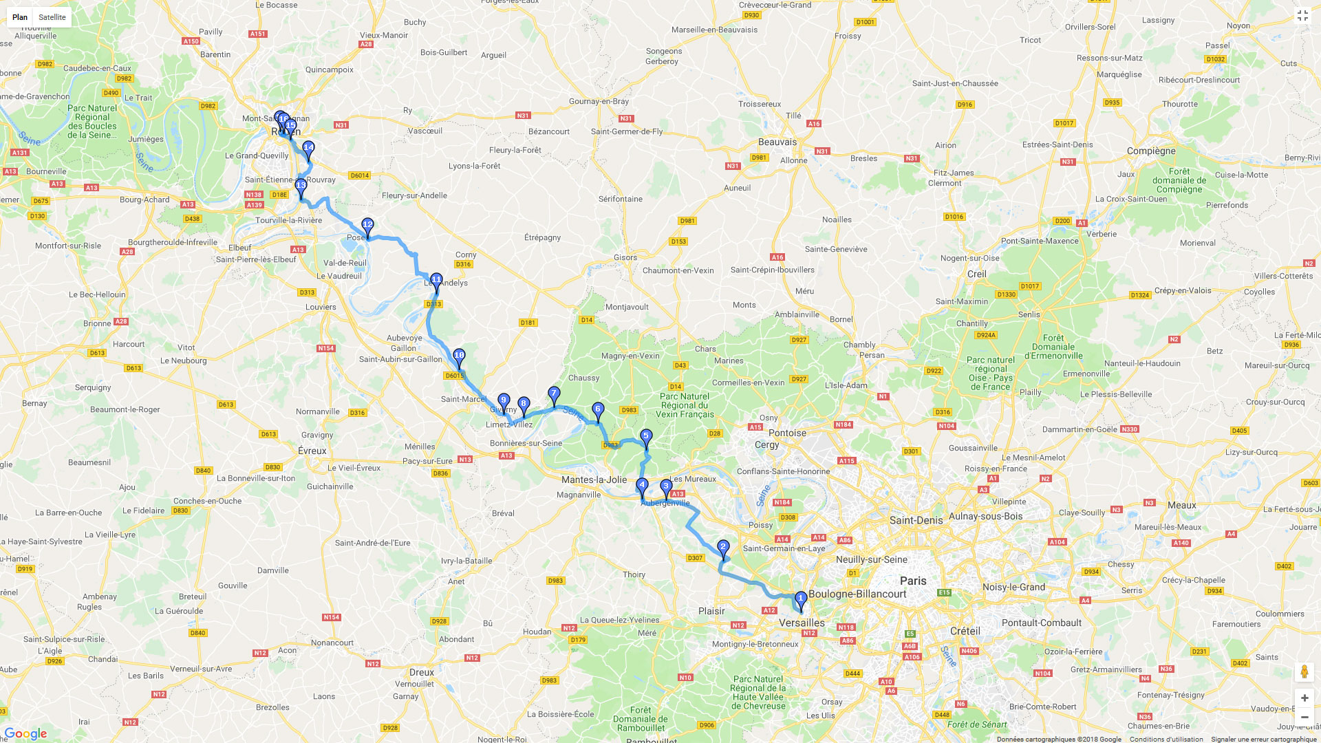Pour zoomer sur la carte et avoir plus de détails, connectez-vous ! Carte roadbook Destination Rouen