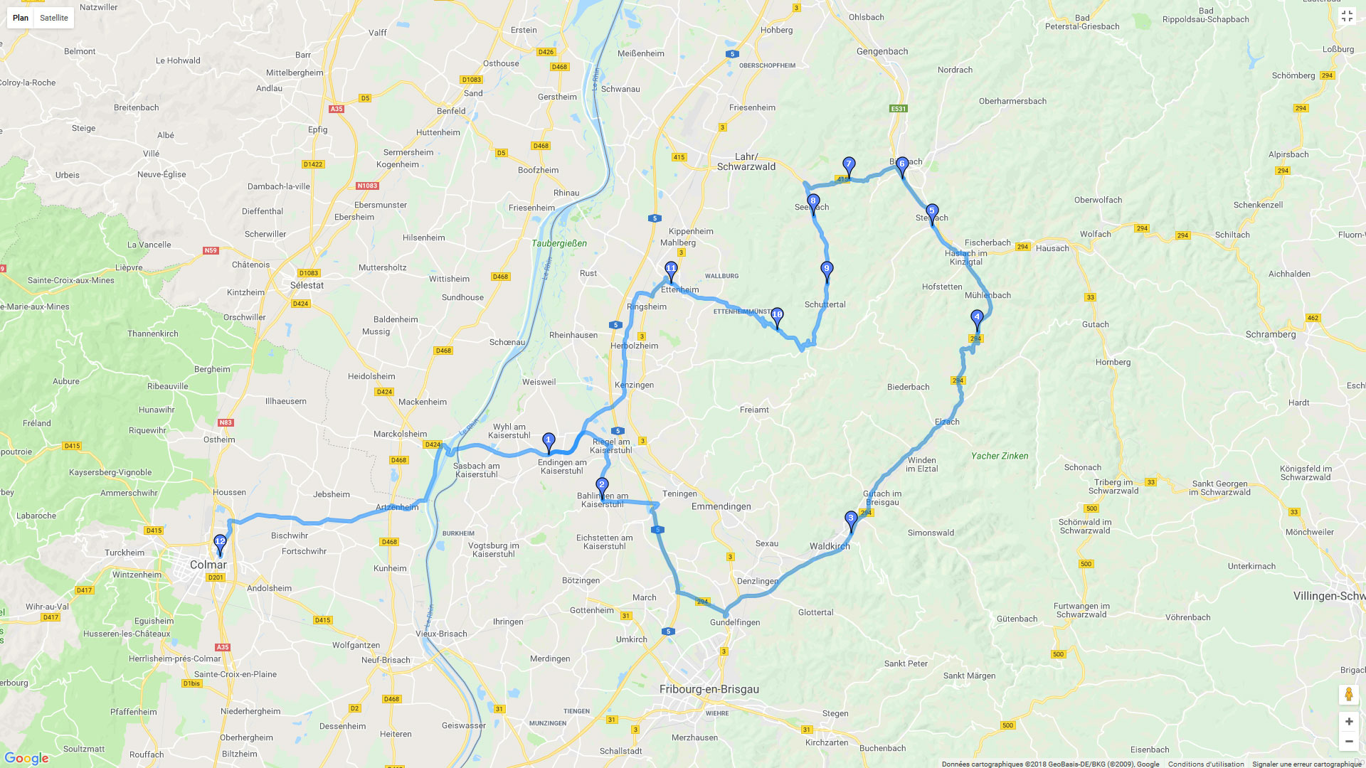 Pour zoomer sur la carte et avoir plus de détails, connectez-vous ! Carte roadbook Forêt noire à moto