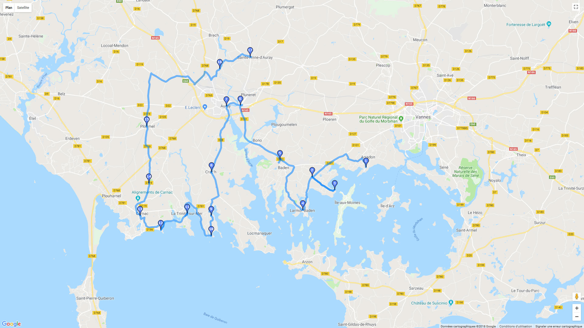 Pour zoomer sur la carte et avoir plus de détails, connectez-vous ! Carte roadbook Arradon / Sainte-Anne-d'Auray