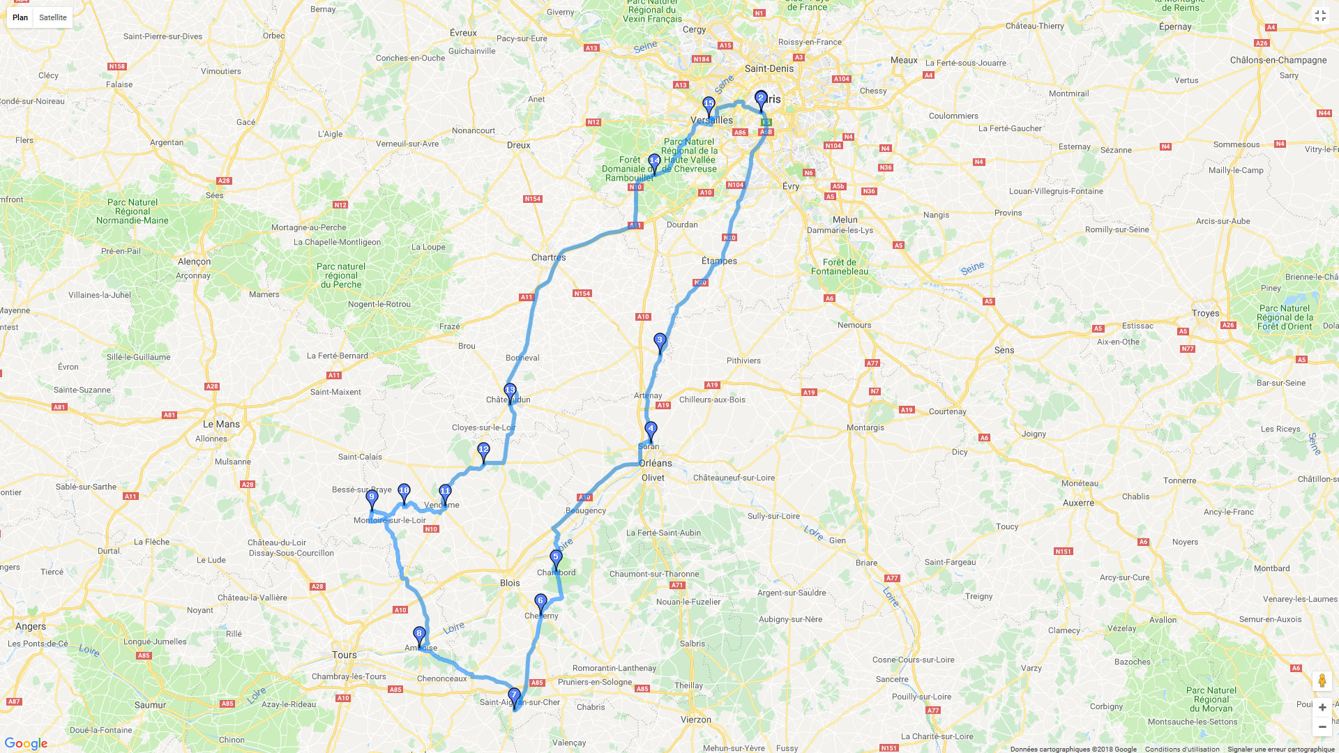 Pour zoomer sur la carte et avoir plus de détails, connectez-vous ! Carte roadbook Paris - Beauval