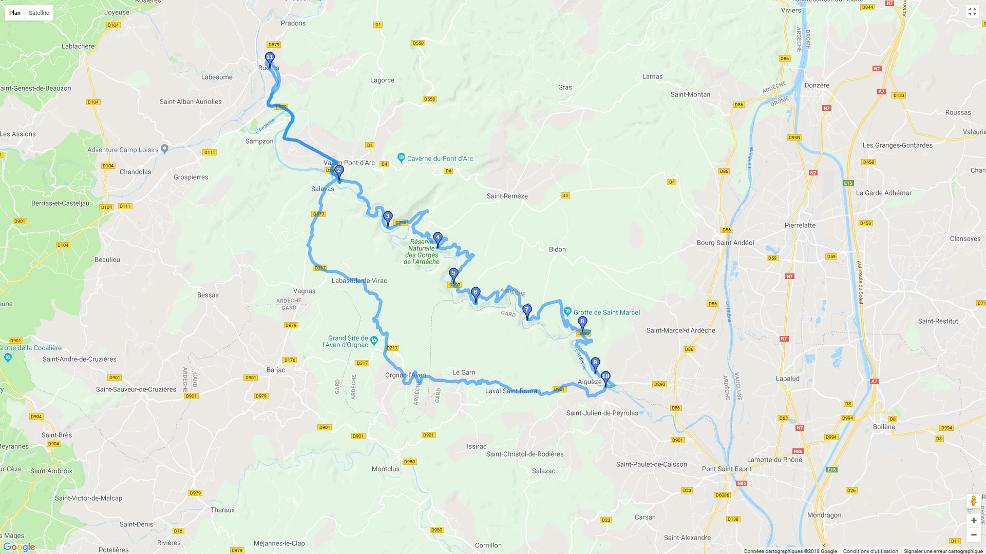 Pour zoomer sur la carte et avoir plus de détails, connectez-vous ! Carte roadbook Gorges de l'Ardèche