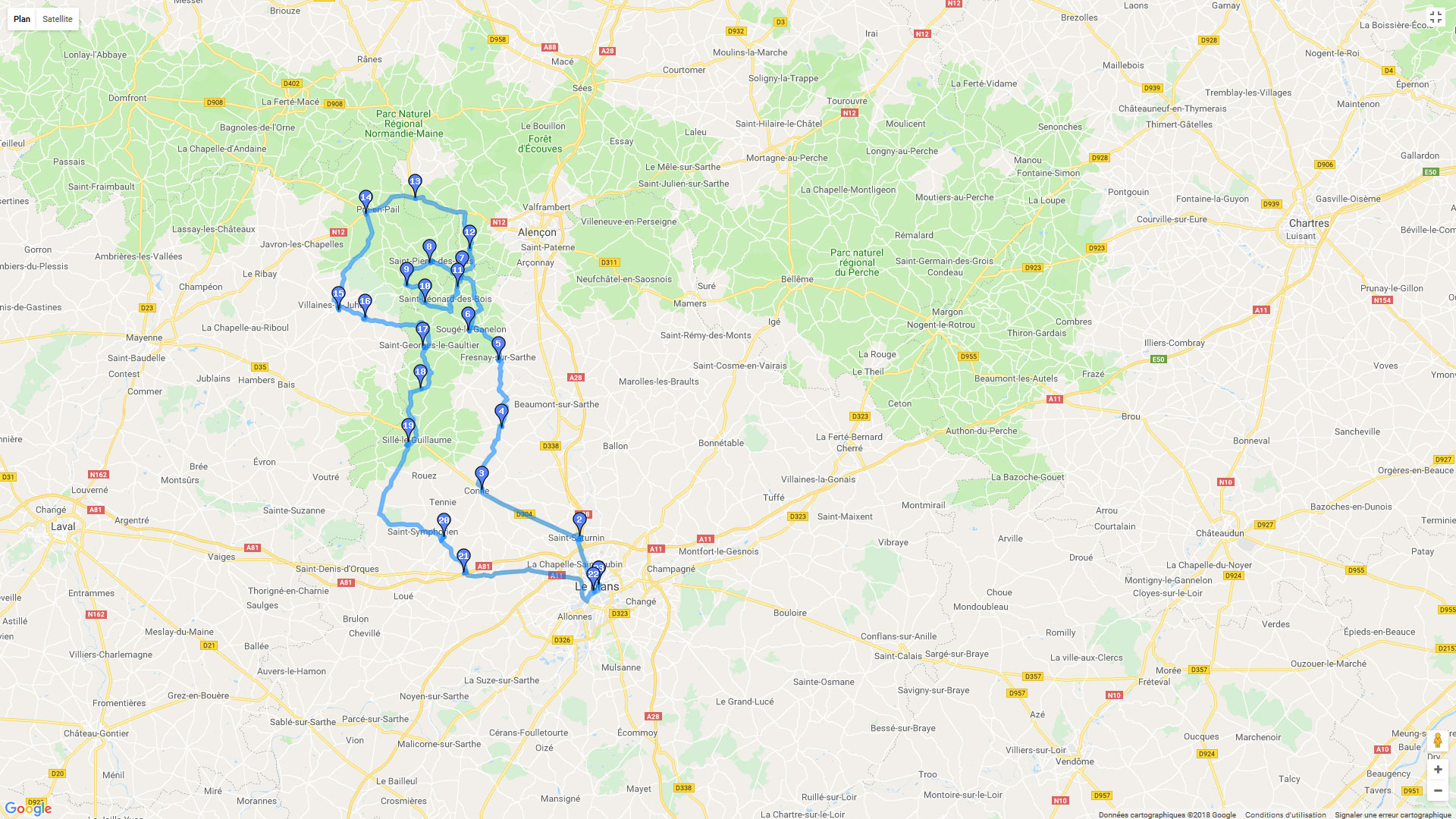 Pour zoomer sur la carte et avoir plus de détails, connectez-vous ! Carte roadbook Les Alpes Mancelles