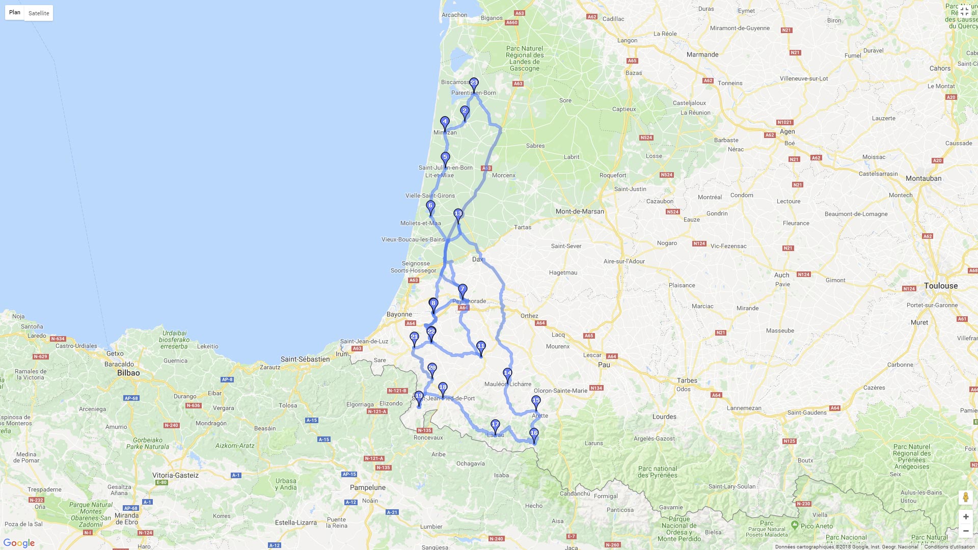 Pour zoomer sur la carte et avoir plus de détails, connectez-vous ! Carte roadbook Pays Basque