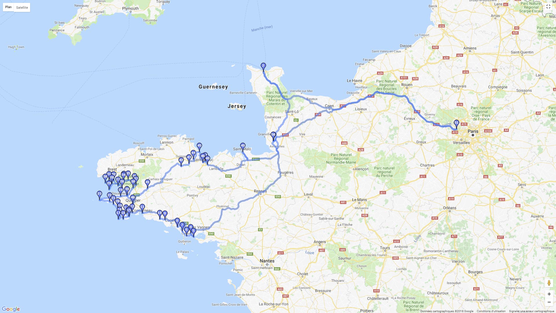 Pour zoomer sur la carte et avoir plus de détails, connectez-vous ! Carte roadbook Tour de Bretagne